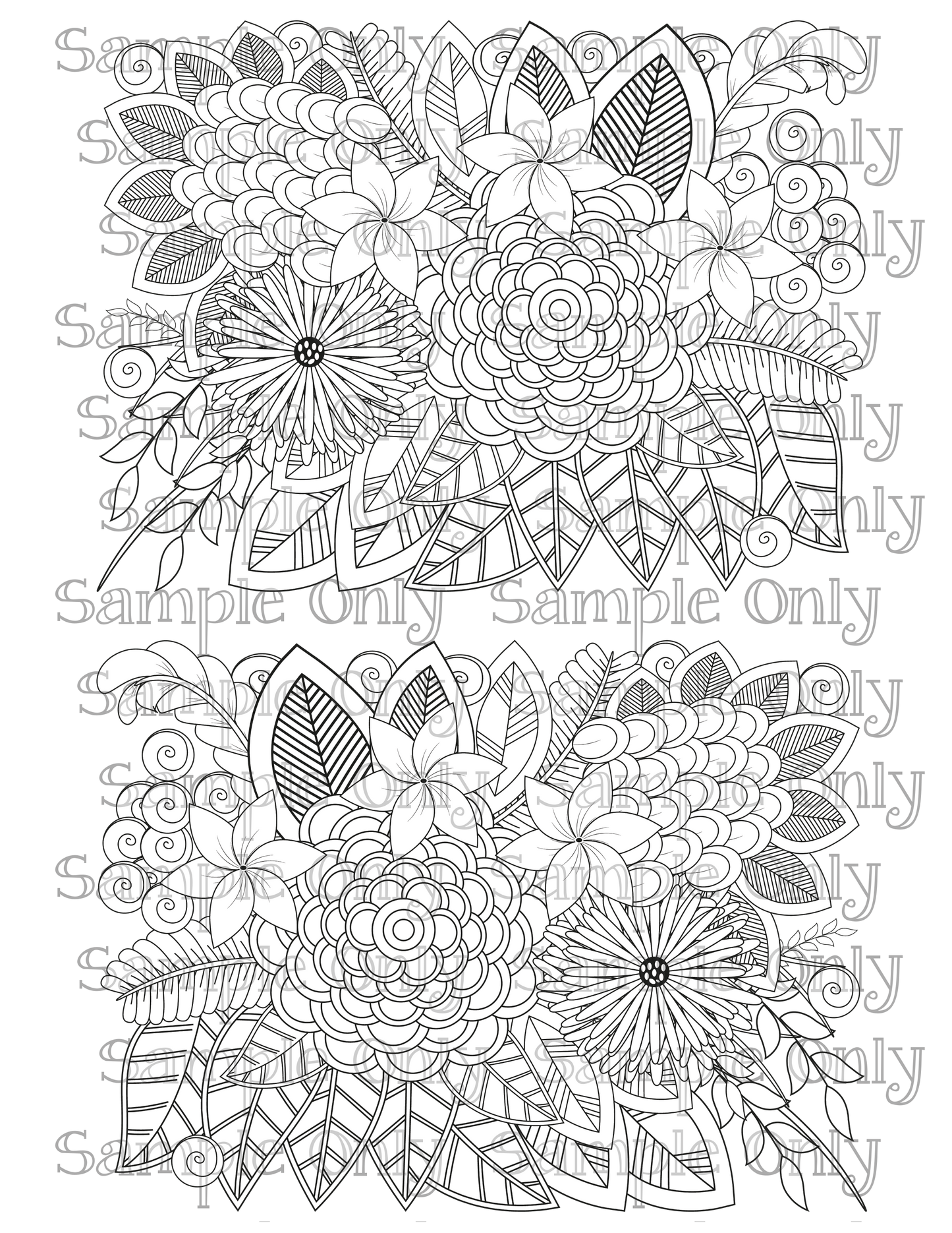 Color Your Own Wild Flower Zentangle Doodle Art Pattern Image Sheet For Polymer Clay Transfer Decal DIGITAL FILE OR PRINTED ZF10