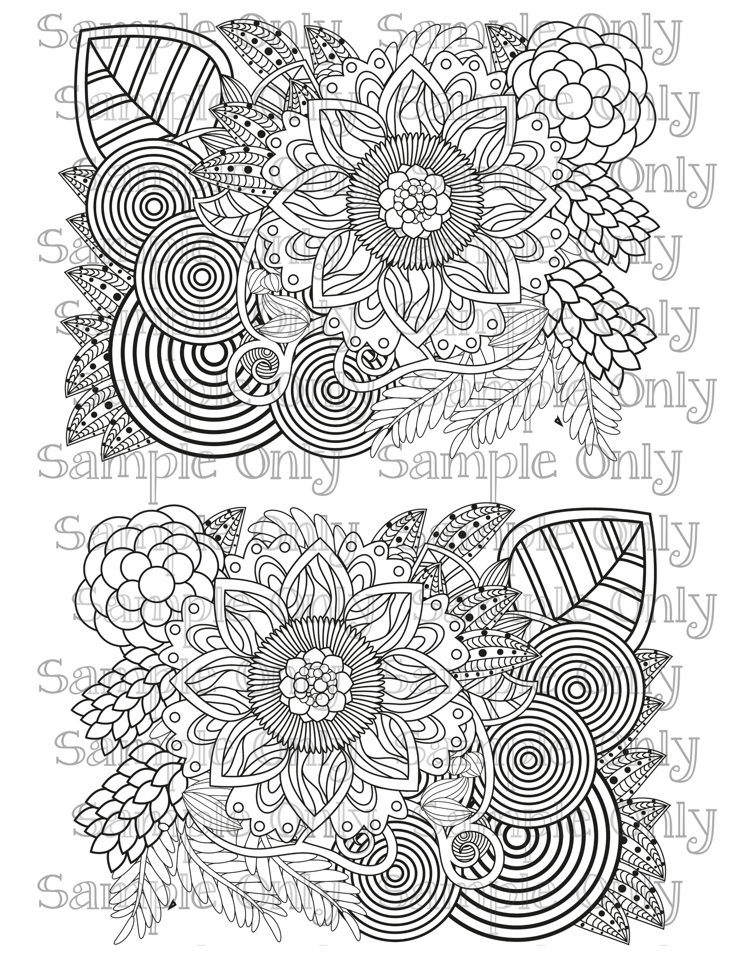 Color Your Own Wildflower Floral Zentangle Doodle Art Pattern Image Sheet For Polymer Clay Transfer Decal DIGITAL FILE OR PRINTED ZF15