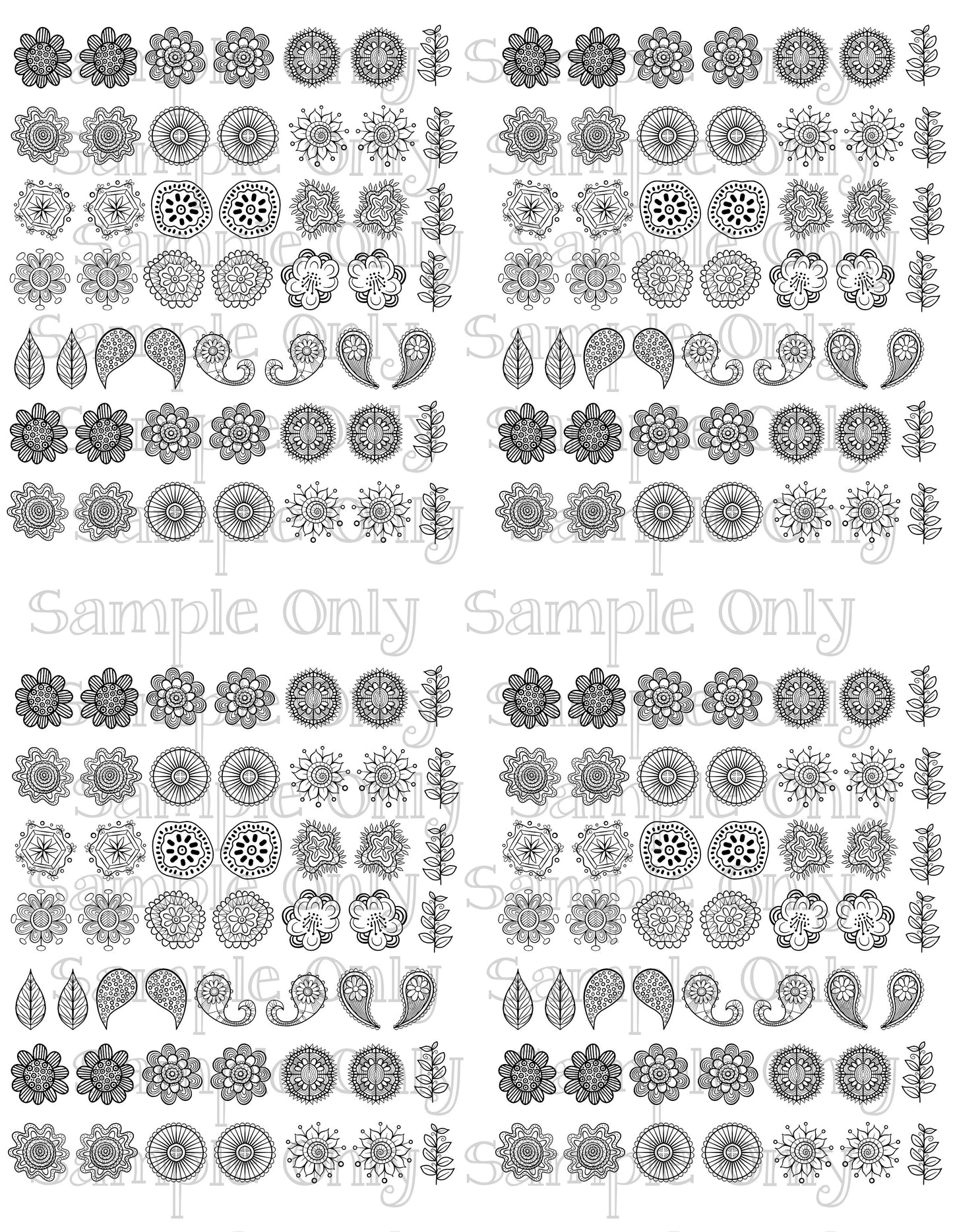 Small Mendi Doodle Flowers DIGITAL OR PRINTED Image Transfer Sheet For Polymer Clay
