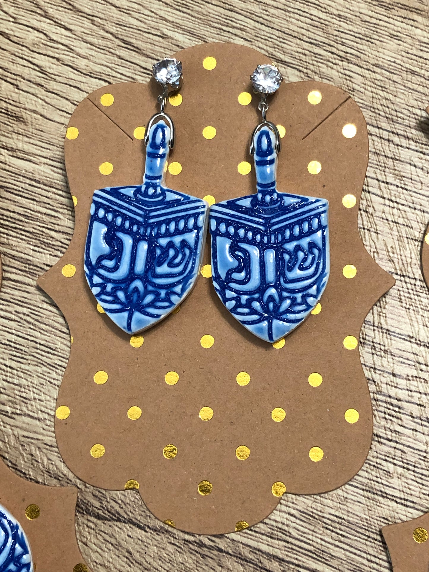 Ornate Hanukkah Dreidel Crystal Statement Dangle Earrings