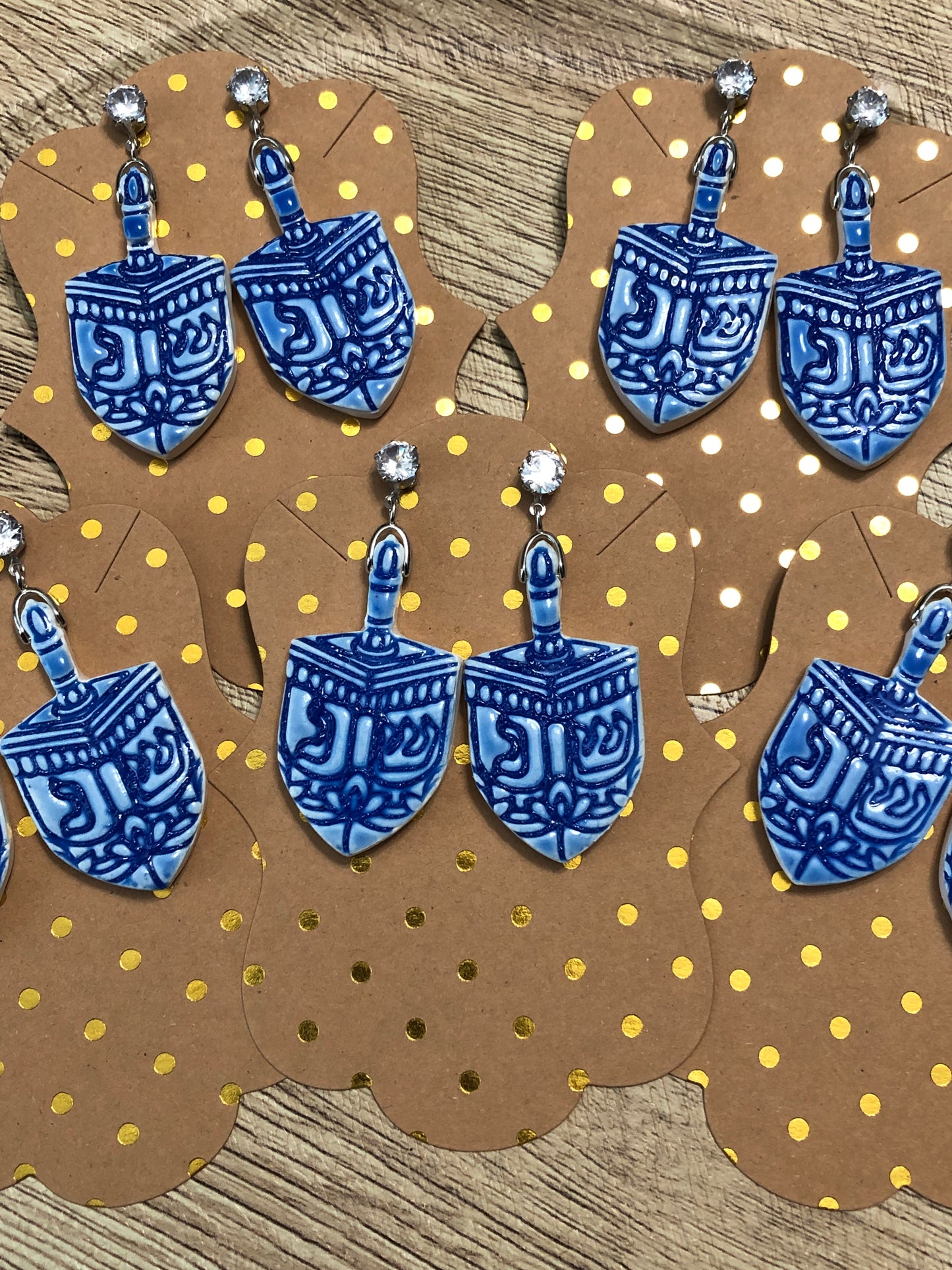 Ornate Hanukkah Dreidel Crystal Statement Dangle Earrings