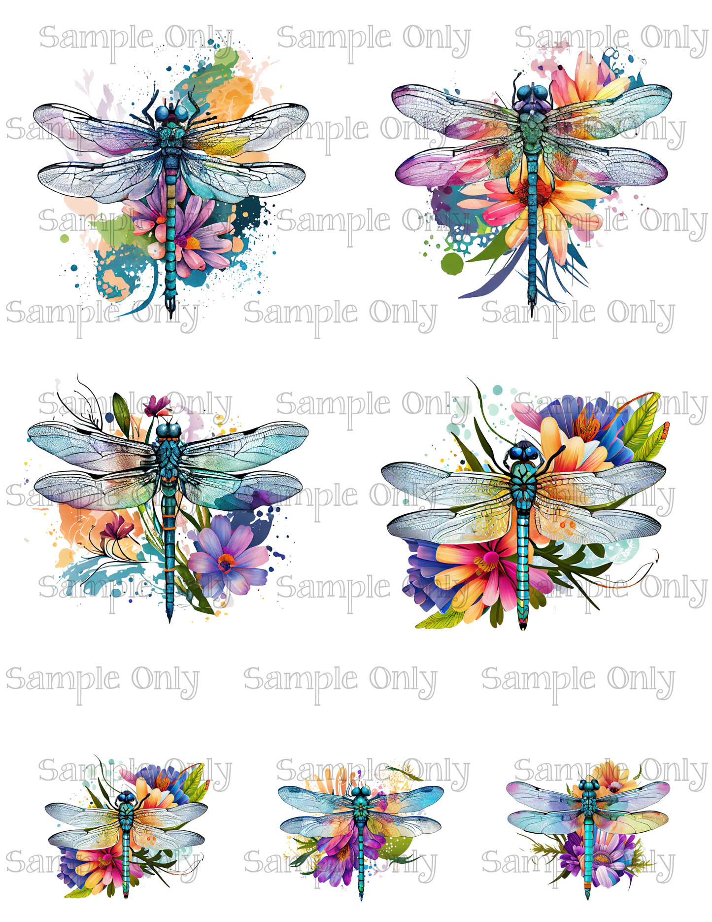 3.5 Inch Floral Dragonflies Insects Image Sheet For Polymer Clay Transfer Decal DIGITAL FILE OR PRINTED