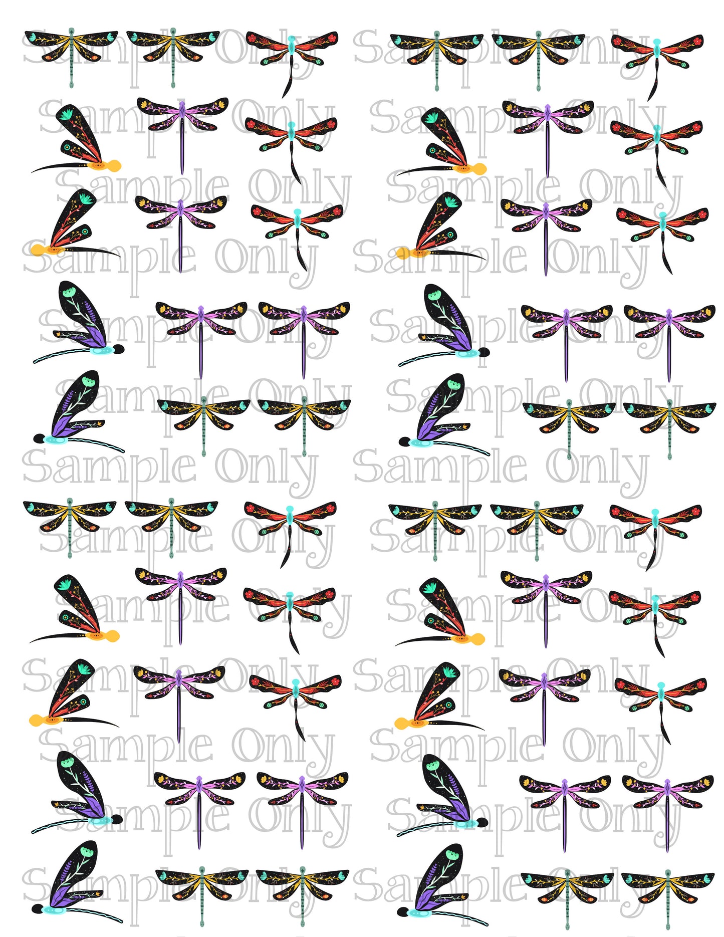 Boho Floral Dragonflies Image Sheet For Polymer Clay Transfer Decal DIGITAL FILE OR PRINTED