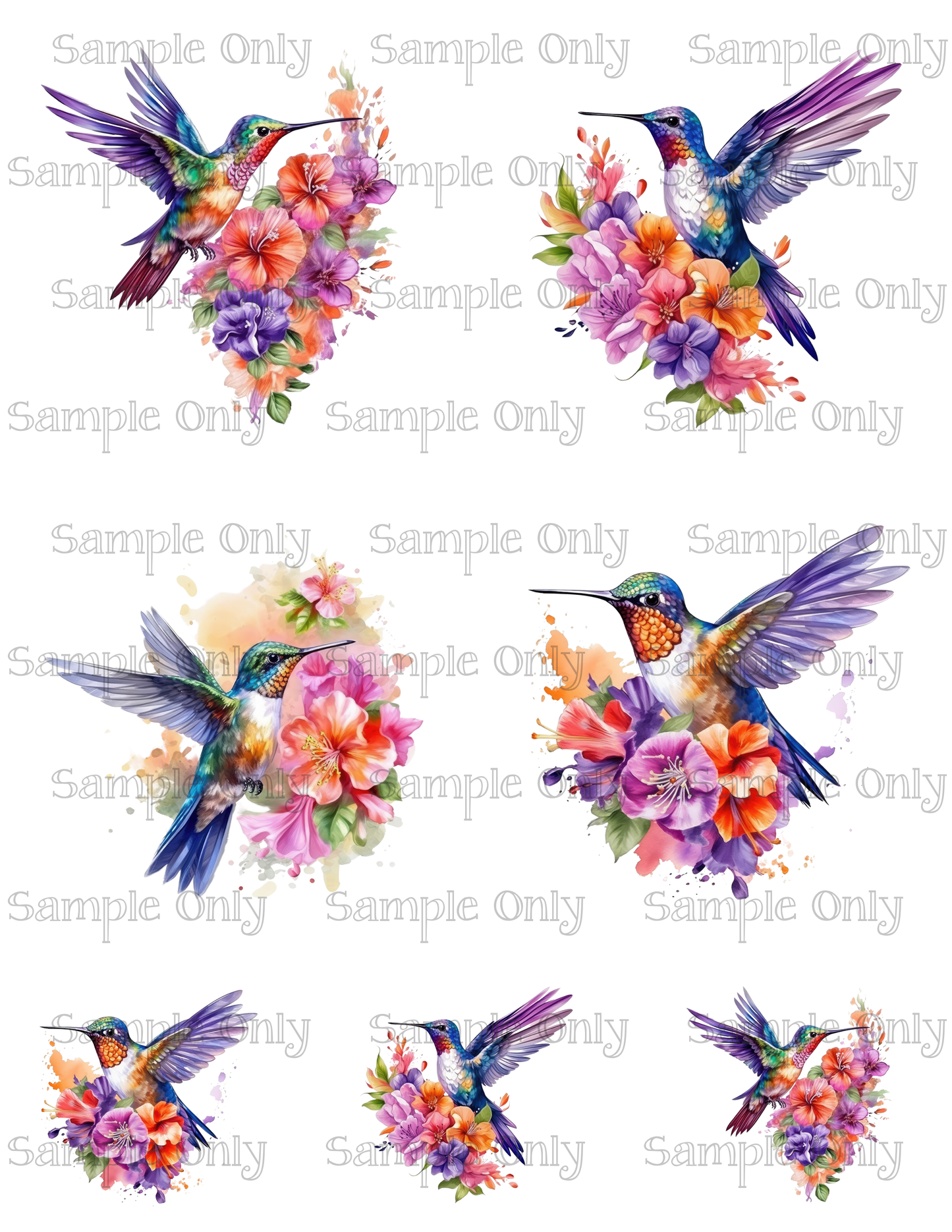 3.5 Inch Hummingbird Bird Set-02 Image Sheet For Polymer Clay Transfer Decal DIGITAL FILE OR PRINTED