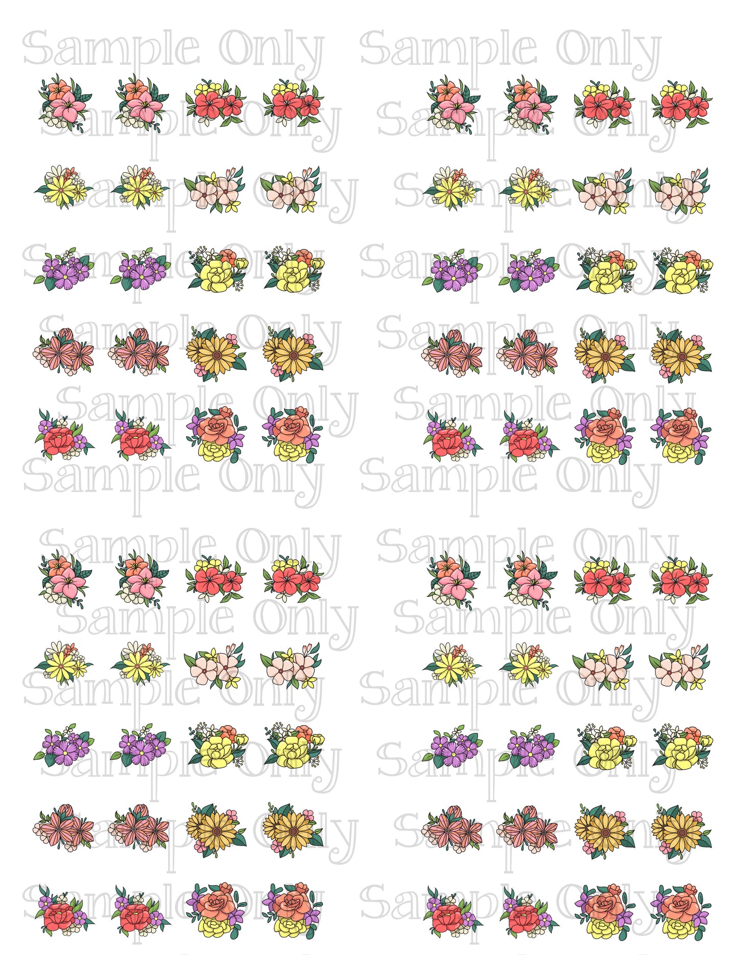 Bright Floral Set 1 Stud Topper Size Image Sheet For Polymer Clay Transfer Decal DIGITAL FILE OR PRINTED