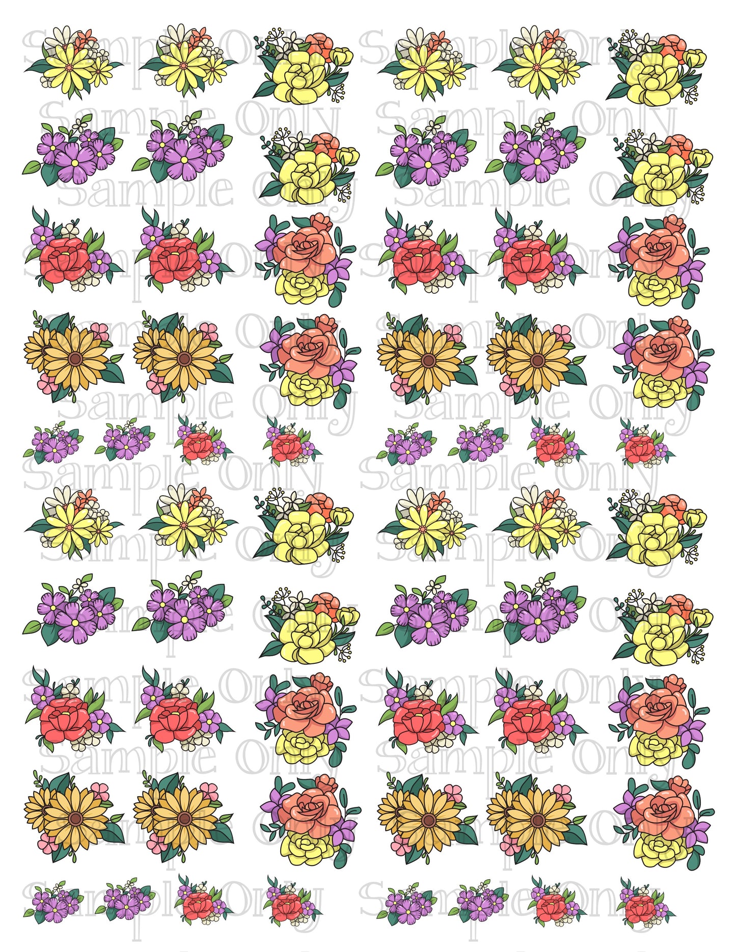 Bright Floral Set 3 Image Sheet For Polymer Clay Transfer Decal DIGITAL FILE OR PRINTED