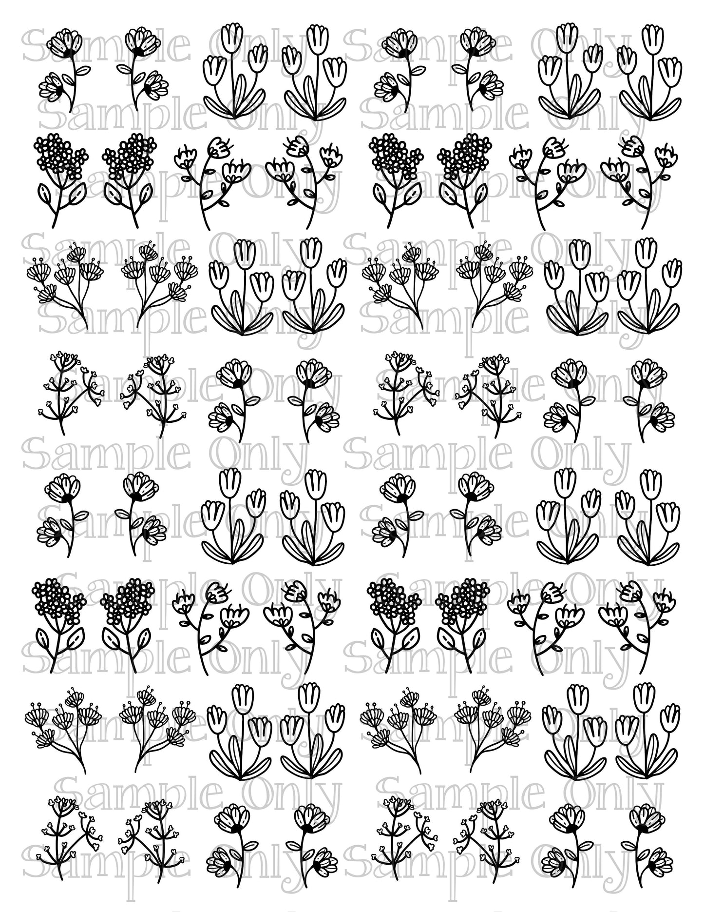 Floral Stems Set 1 DIGITAL OR PRINTED Image Transfer Sheet For Polymer Clay