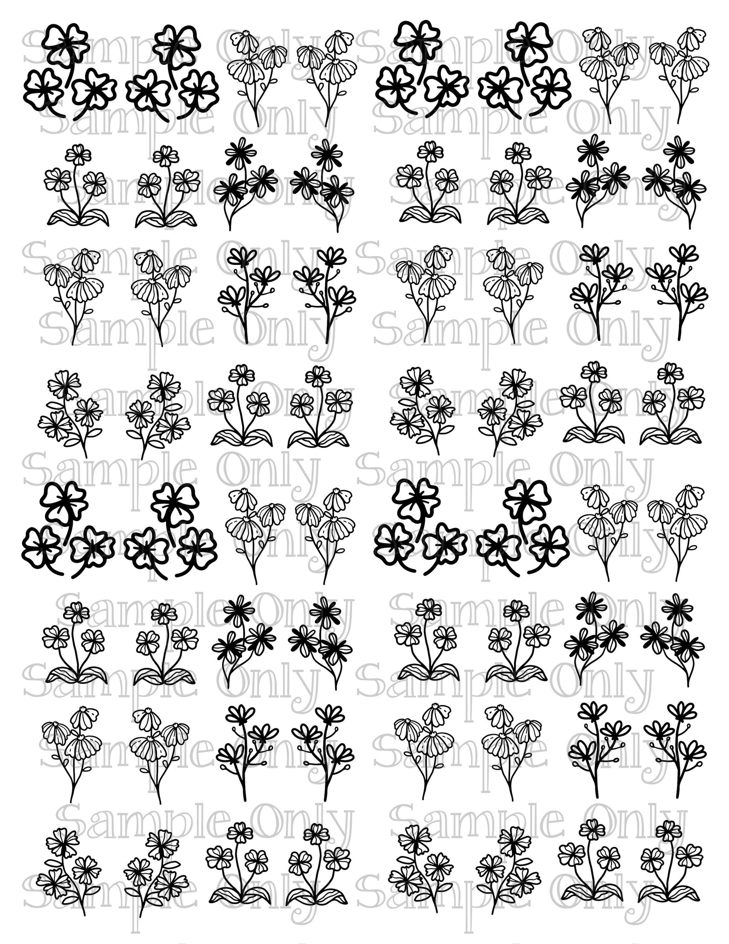 Flower Stems Set 2 DIGITAL OR PRINTED Image Transfer Sheet For Polymer Clay