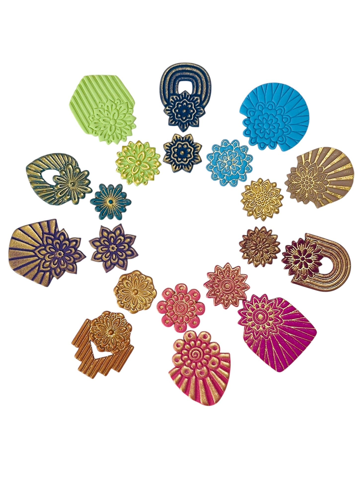 2pc Geometric Boho Floral Stack Style Set 9 Imprint Polymer Clay Cutter Set 5 Sizes YOU CHOOSE