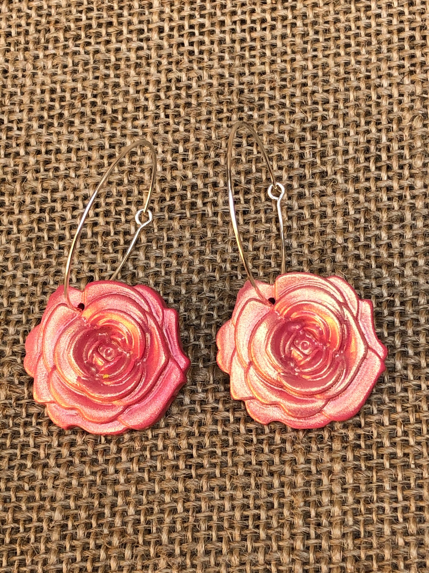 Shimmery Rose Floral Hoop Earrings YOU CHOOSE