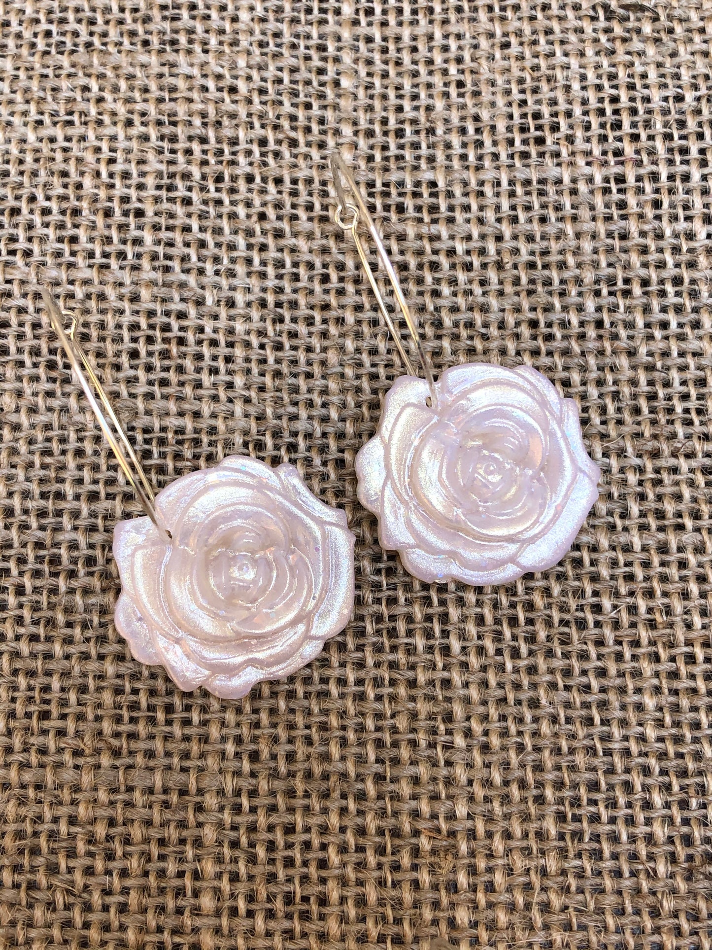 Shimmery Rose Floral Hoop Earrings YOU CHOOSE