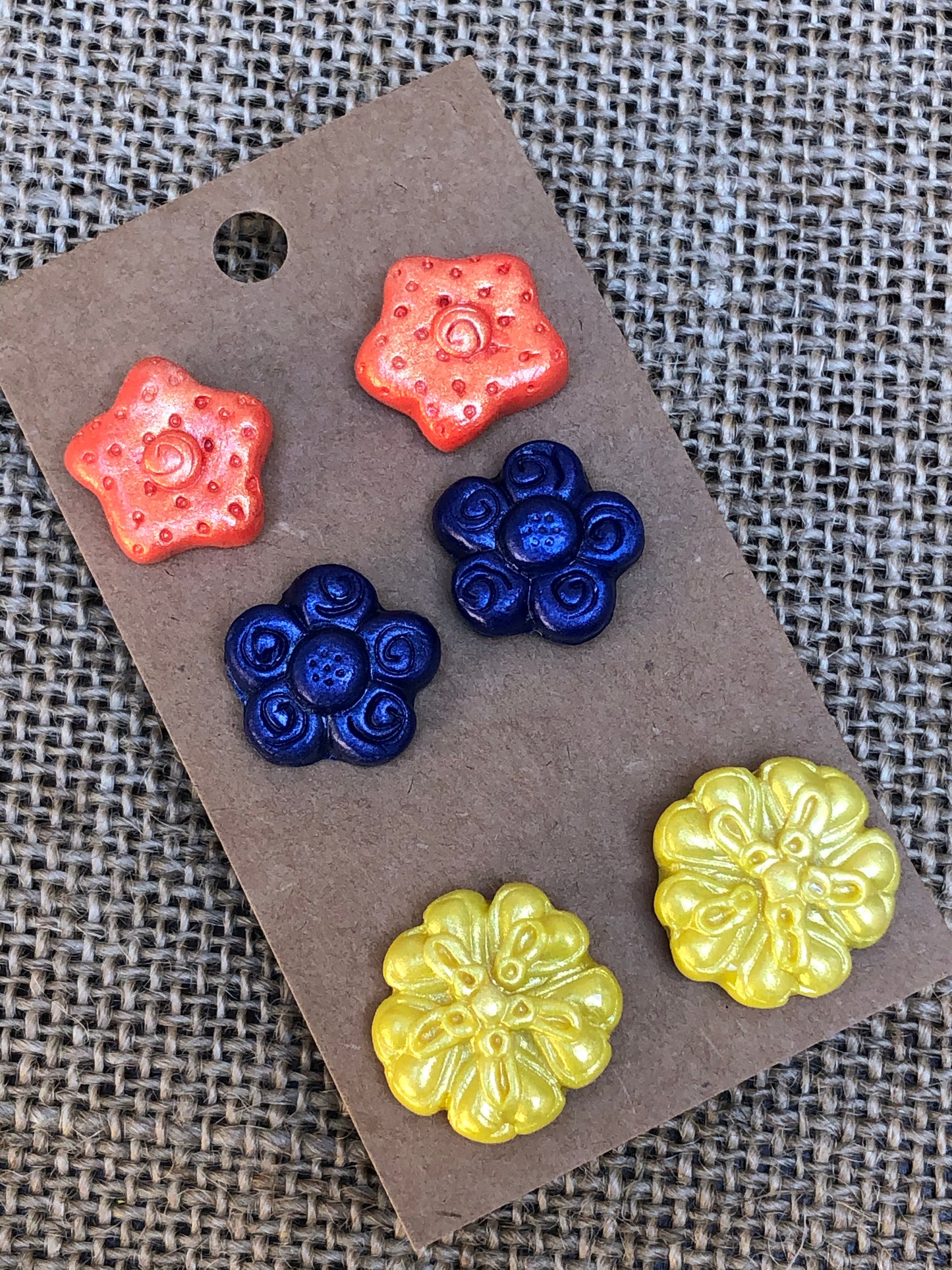 3 Pair Colorful Blooms Floral Stud Earring Sets YOU CHOOSE