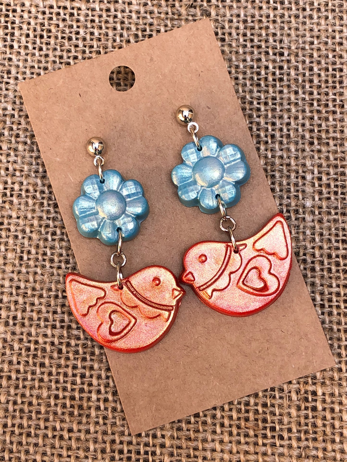 Shimmery Boho Love Bird Dangle Earrings YOU CHOOSE