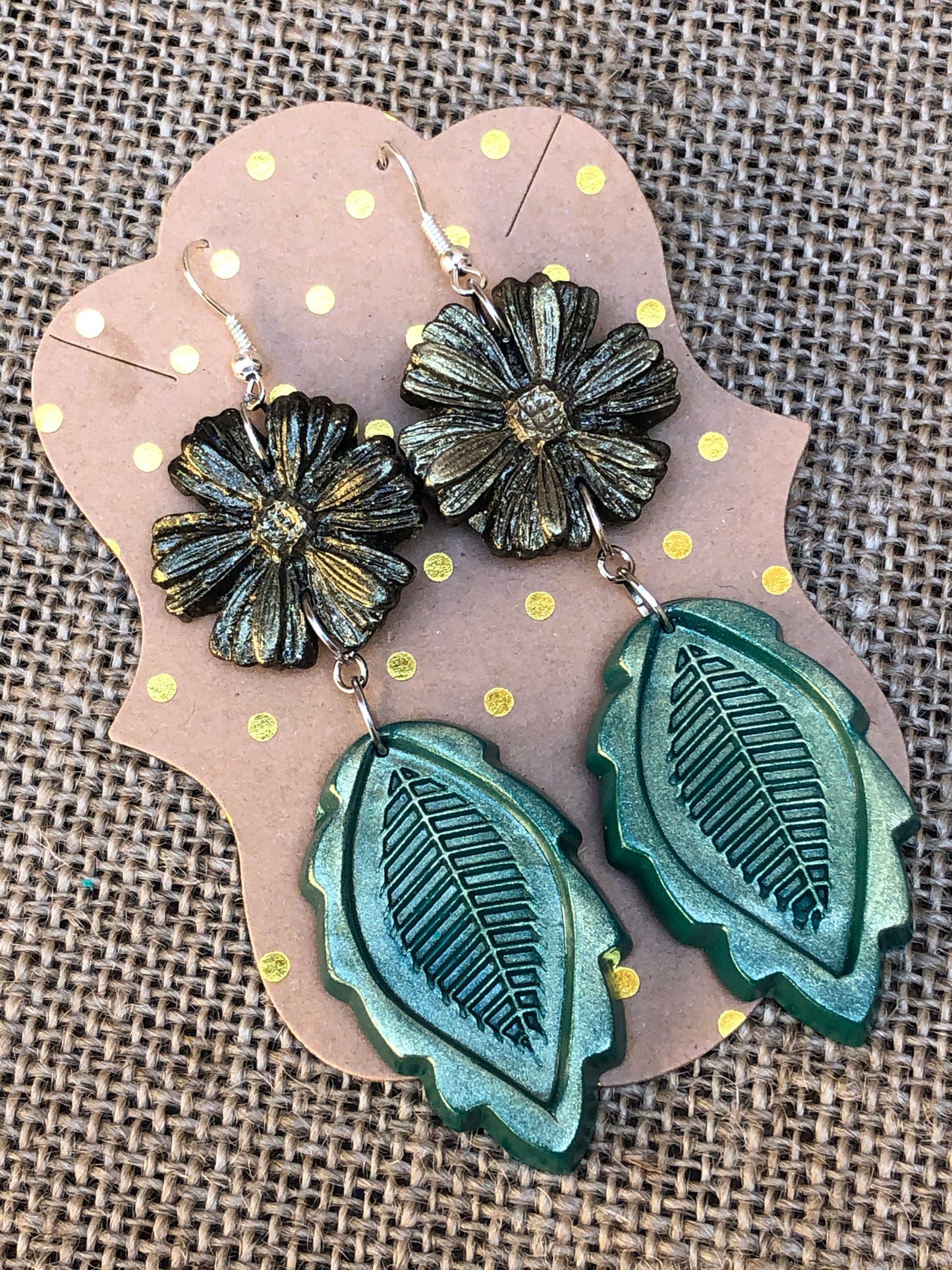 Boho Shimmer Wildflower Bloom and Leaf Dangle Earrings YOU CHOOSE