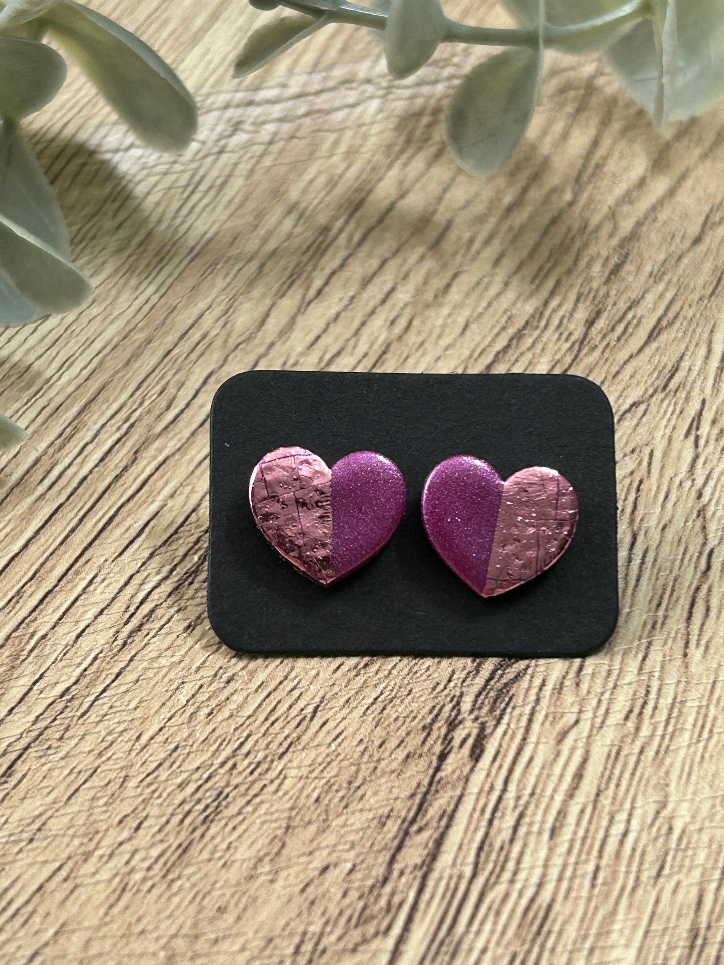 Blackberry Pearl Shimmery Heart Polymer Clay Stud Earrings YOU CHOOSE From 2 Styles