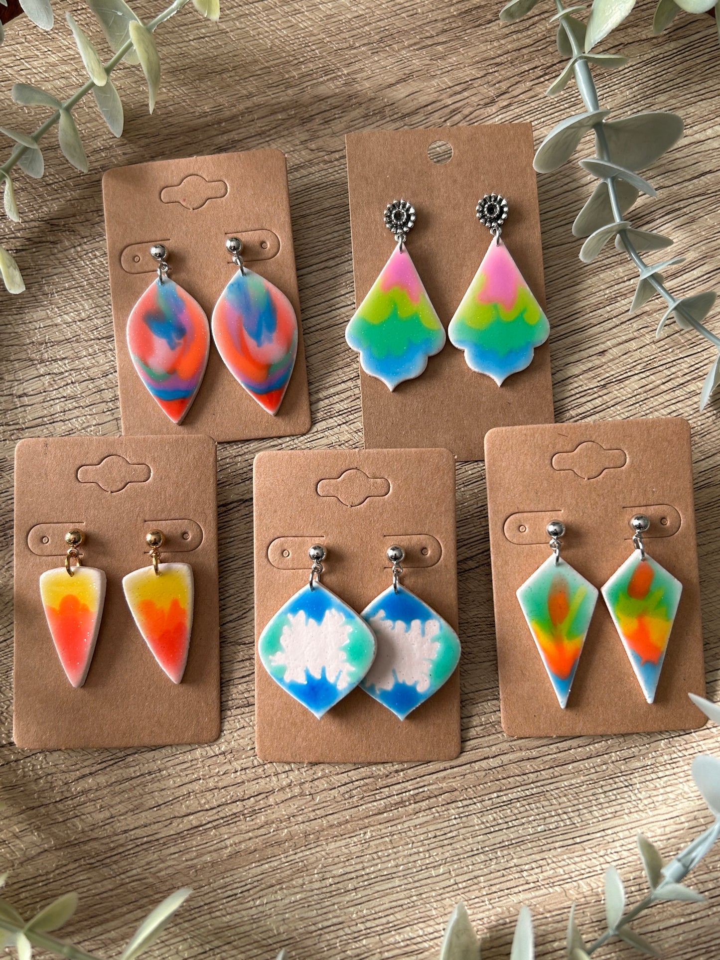 Abstract Paint Pour Style Statement Dangle Earrings YOU CHOOSE From 5 Styles