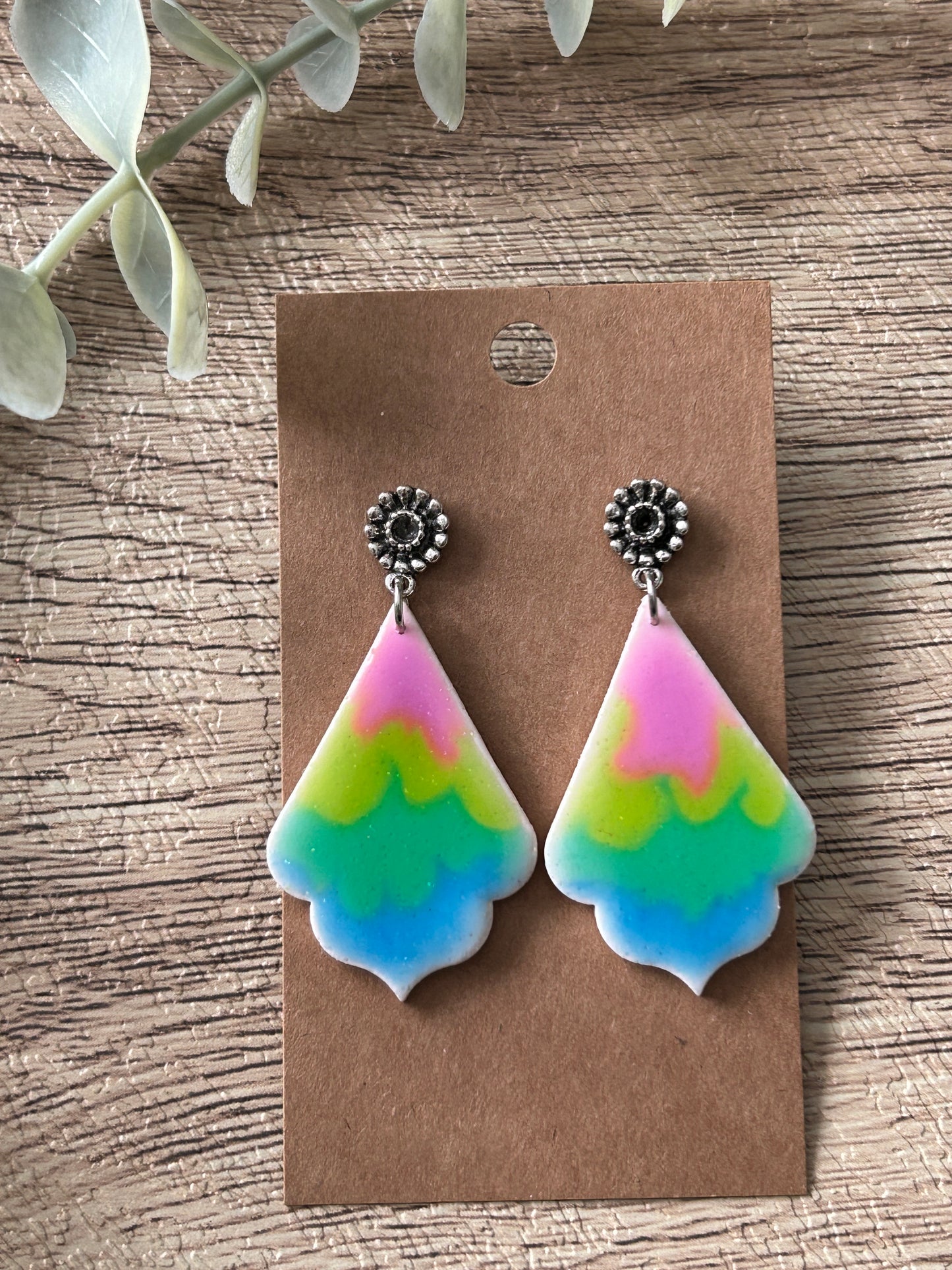 Abstract Paint Pour Style Statement Dangle Earrings YOU CHOOSE From 5 Styles