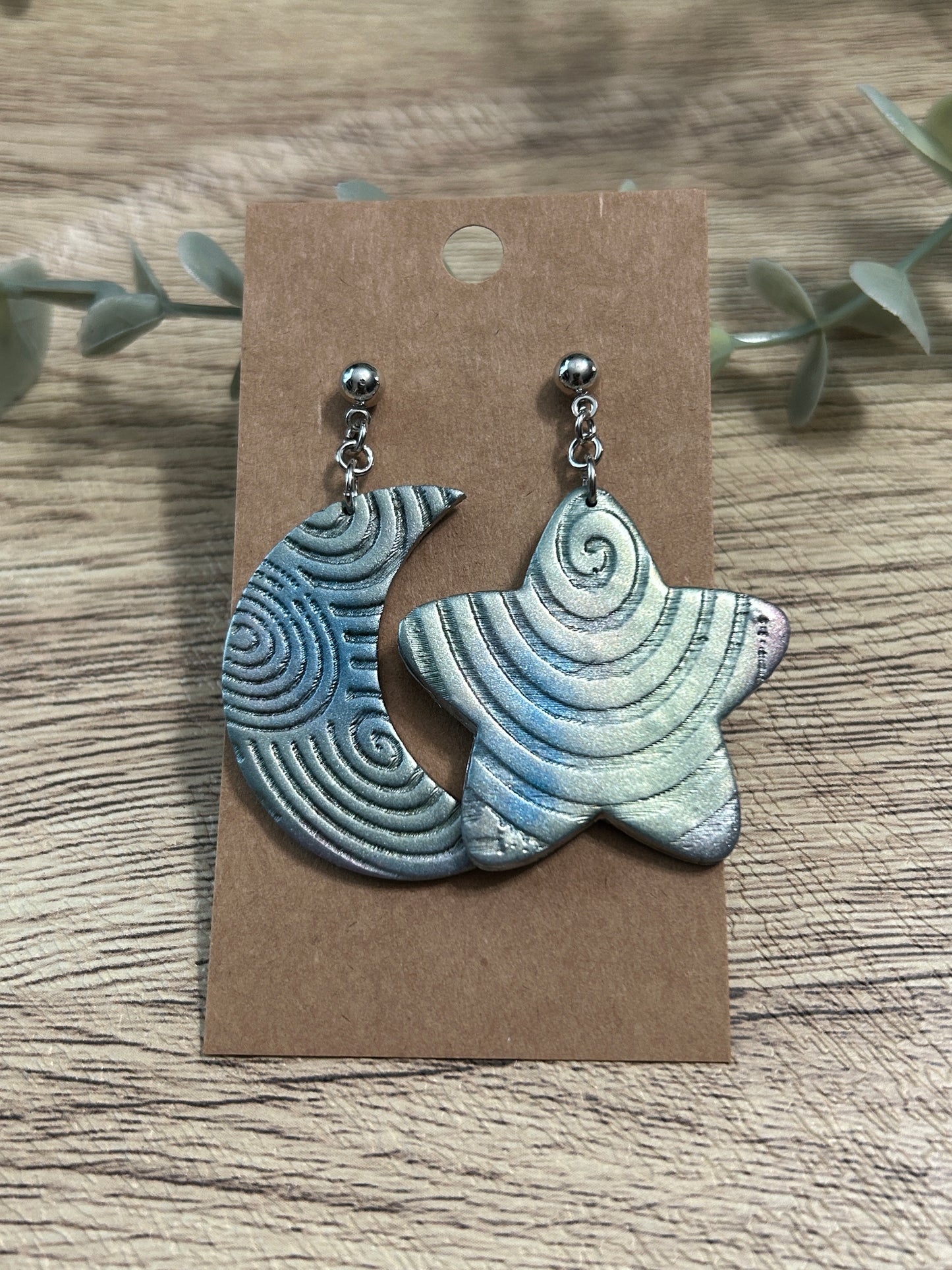 Pastel Galaxy Swirl Star and Moon Statement Dangle Earrings YOU CHOOSE