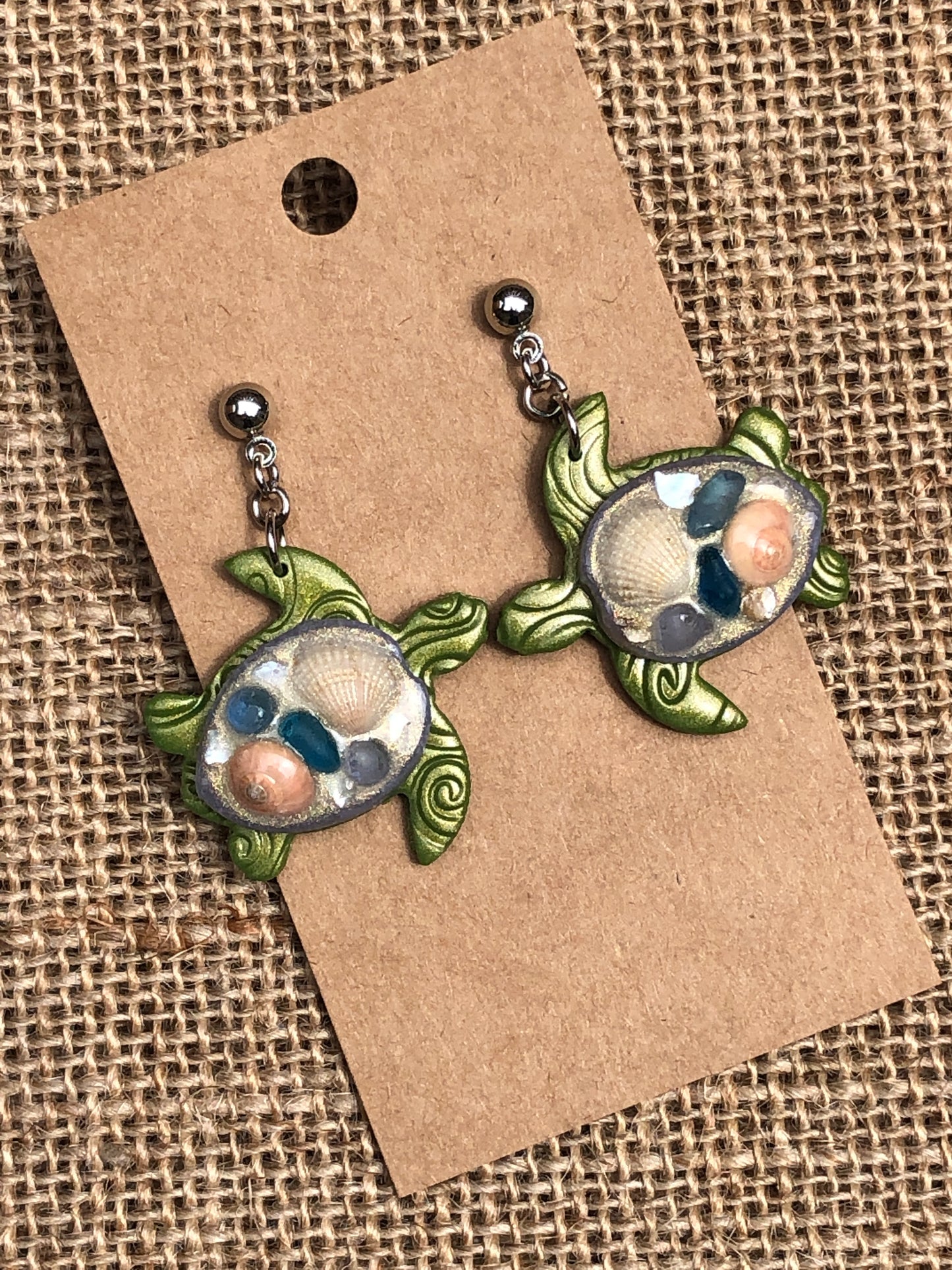 Beach Seashell Swimming Sea Turtle Earrings YOU CHOOSE