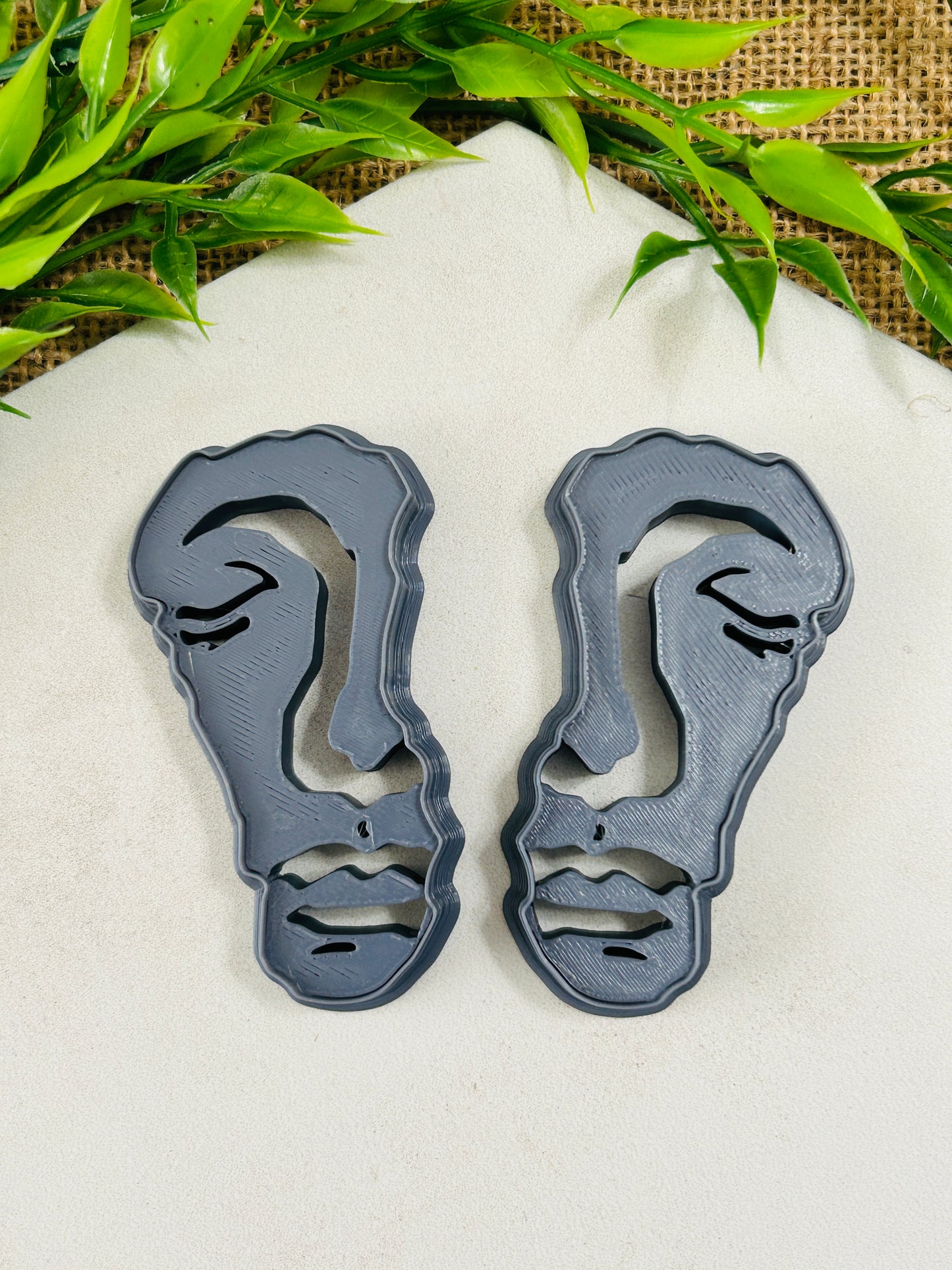 2pc Abstract Half Face Imprint Polymer Clay Cutter 9 Sizes YOU CHOOSE