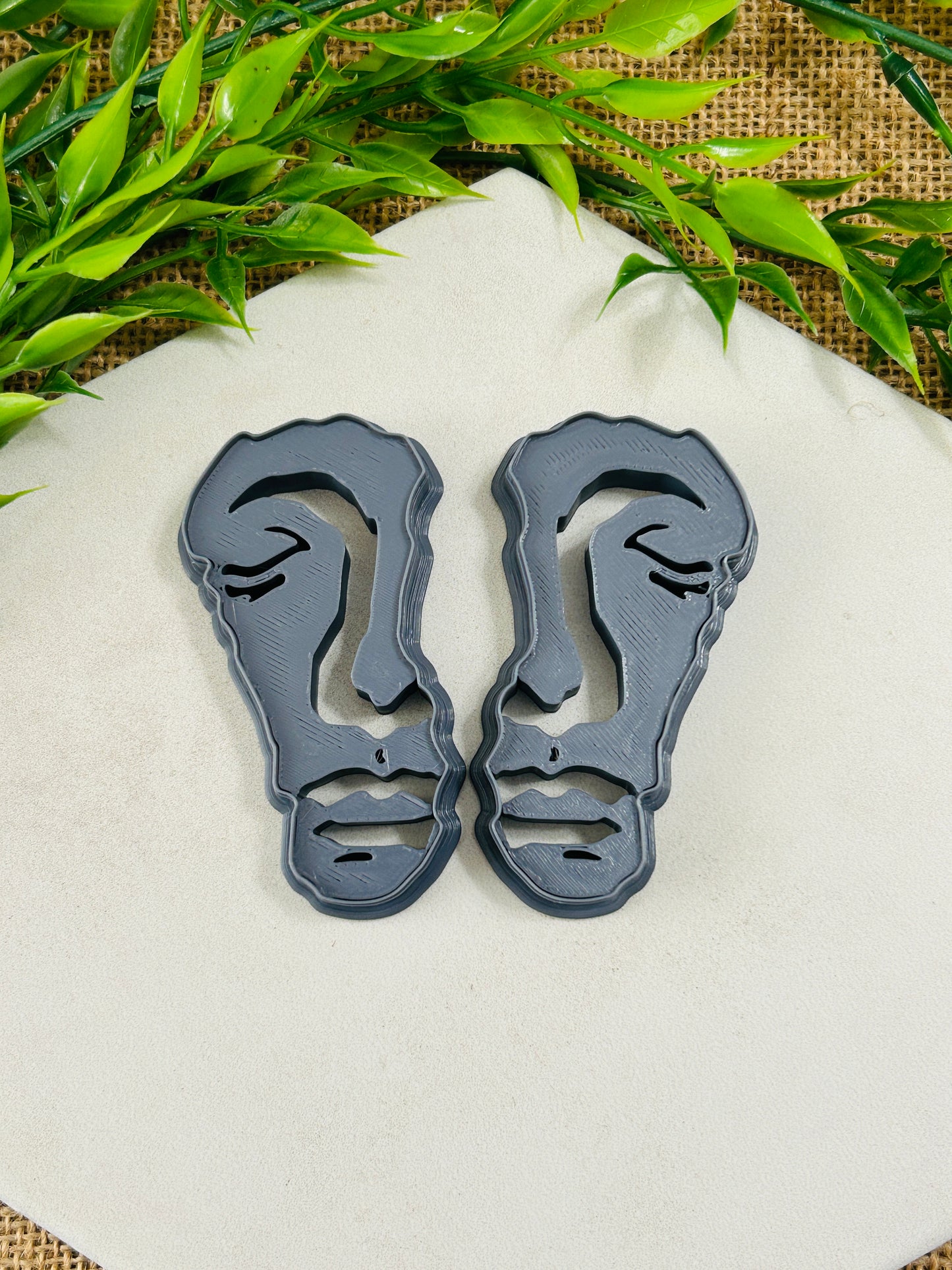 2pc Abstract Half Face Imprint Polymer Clay Cutter 9 Sizes YOU CHOOSE