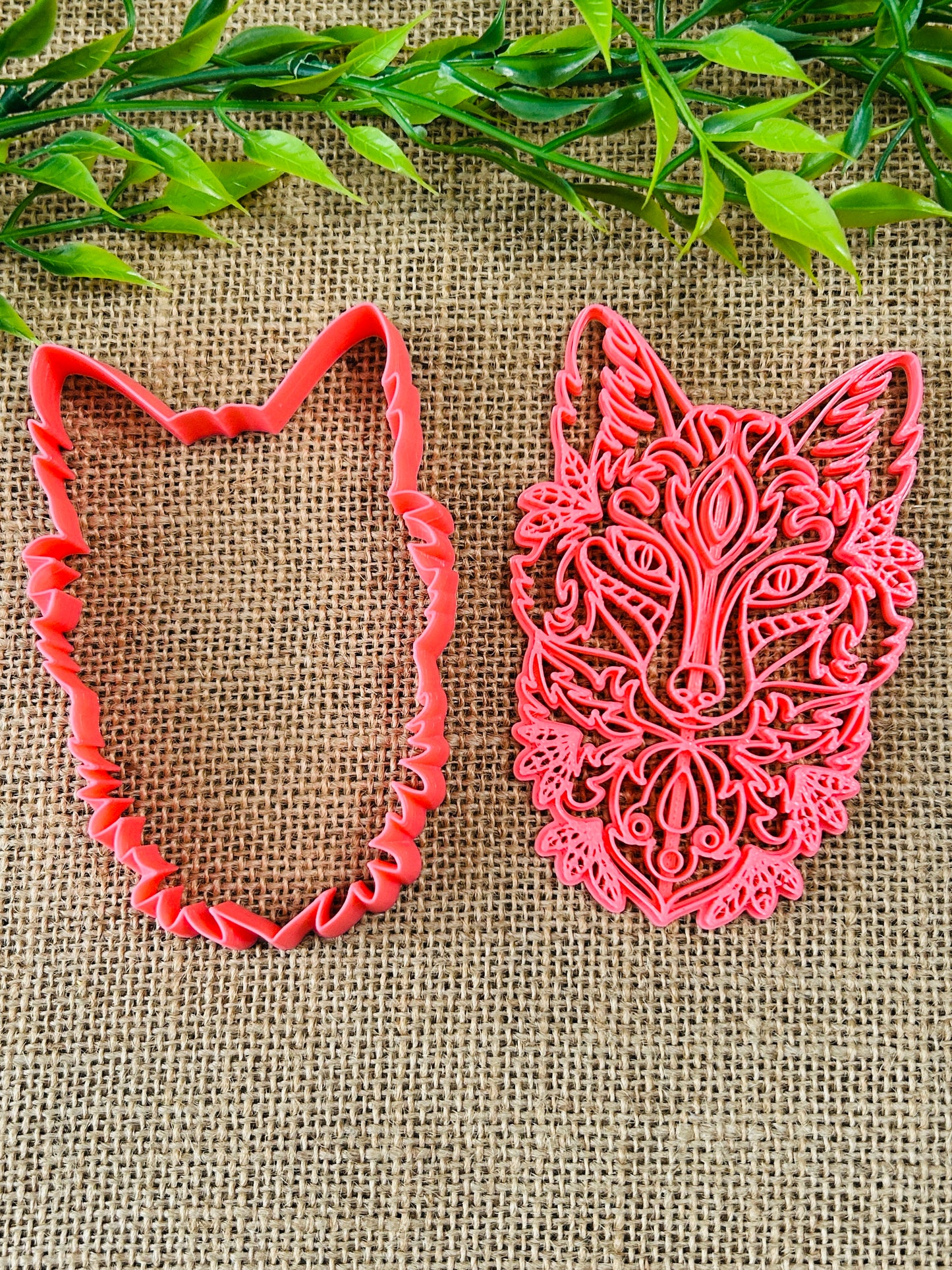 2Pc Woodland Wolf Imprint Trinket Dish Coaster Or Wall Hanging Imprinted Polymer Clay Cutter 2 Sizes YOU CHOOSE