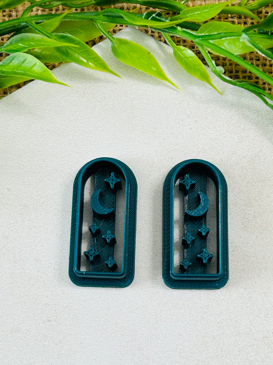 2pc Moon and Star Skinny Arch Imprint Cutter Set Polymer Clay Cutter 8 Sizes You Choose