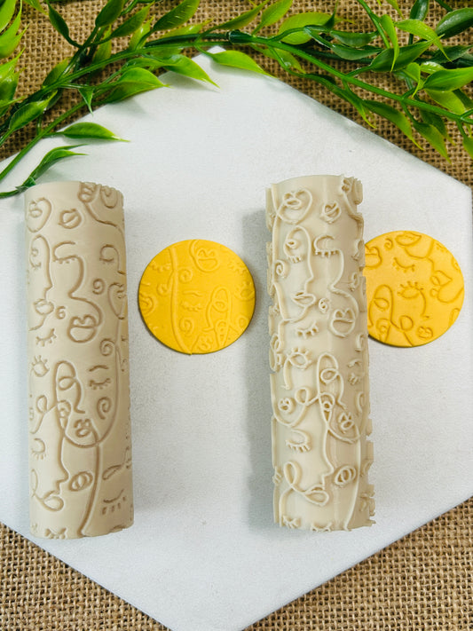 Abstract Faces Pattern Texture Roller For Polymer Clay 2 Styles YOU CHOOSE