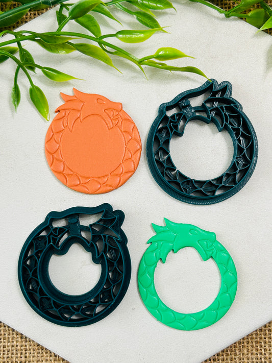 Dragon Frame Imprint or Cut Out Center Polymer Clay Cutter Set 5 Sizes and 2 Styles You Choose