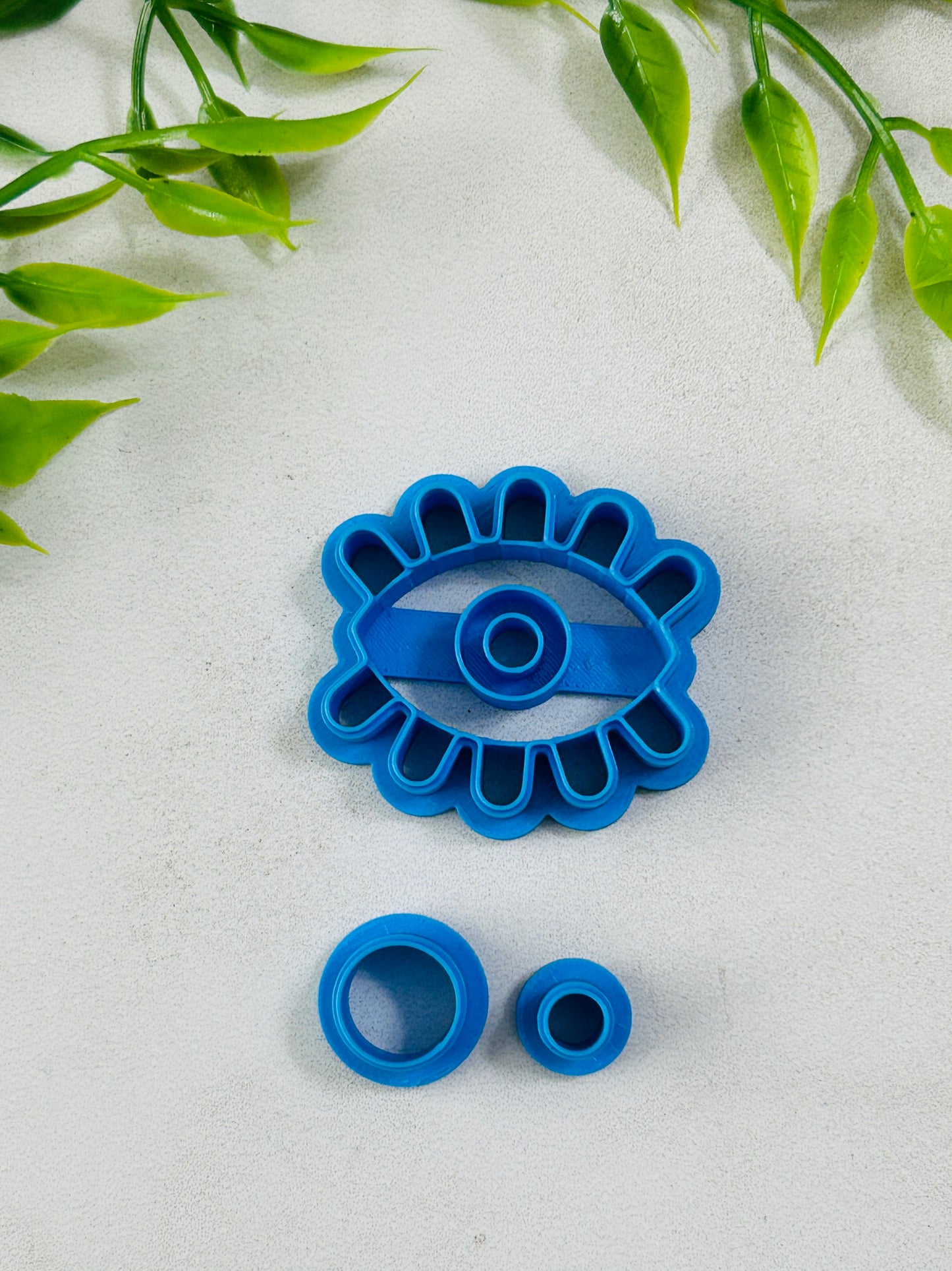 3pc Eye Imprint and 2 Center Circle Cut Out Polymer Clay Cutter Set 8 Sizes You Choose