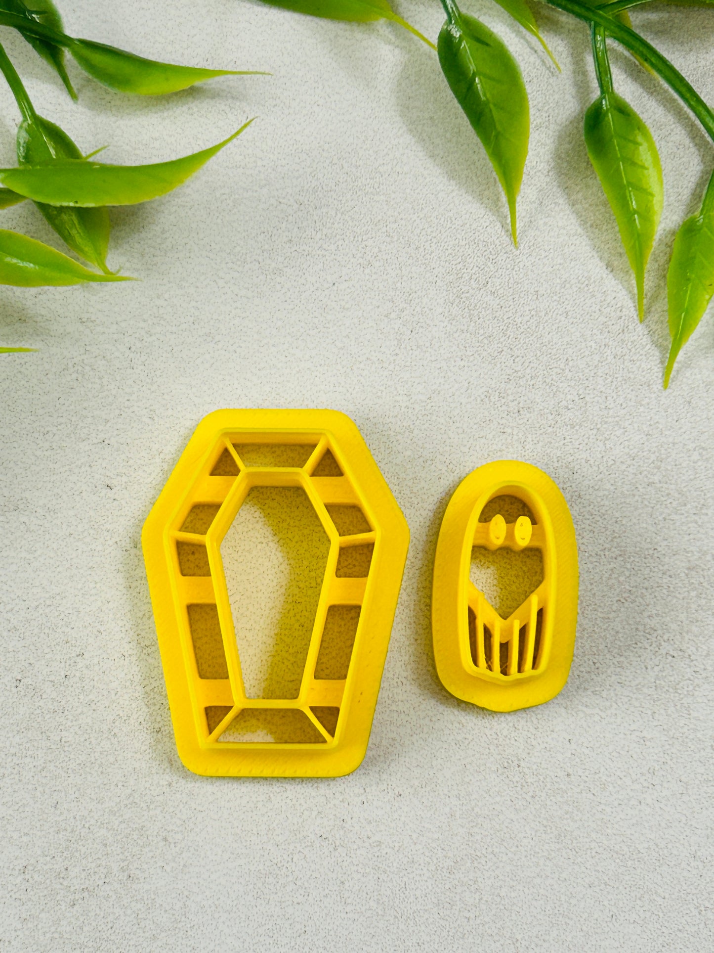 2pc Coffin Frame and Mini Ghost Imprint Polymer Clay Cutter Set 5 Sizes You Choose