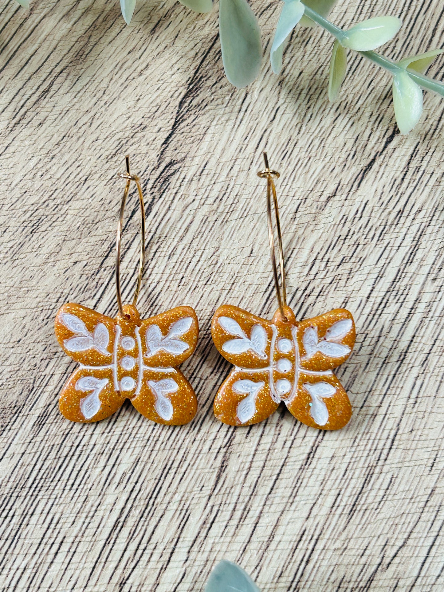 Glittery Boho Floral Insect Statement Dangle Hoop Earrings YOU CHOOSE From 3 Styles