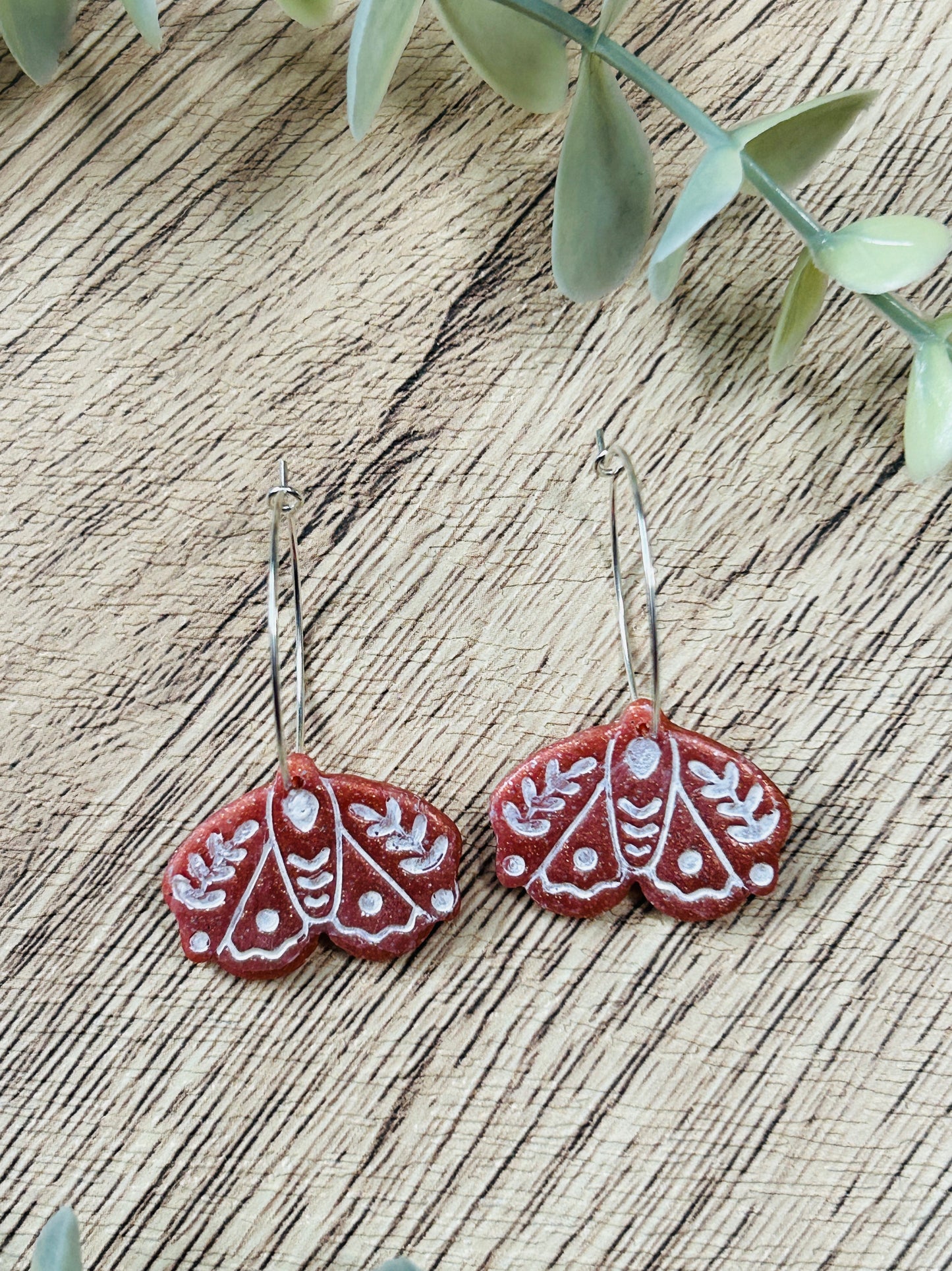 Glittery Boho Floral Insect Statement Dangle Hoop Earrings YOU CHOOSE From 3 Styles