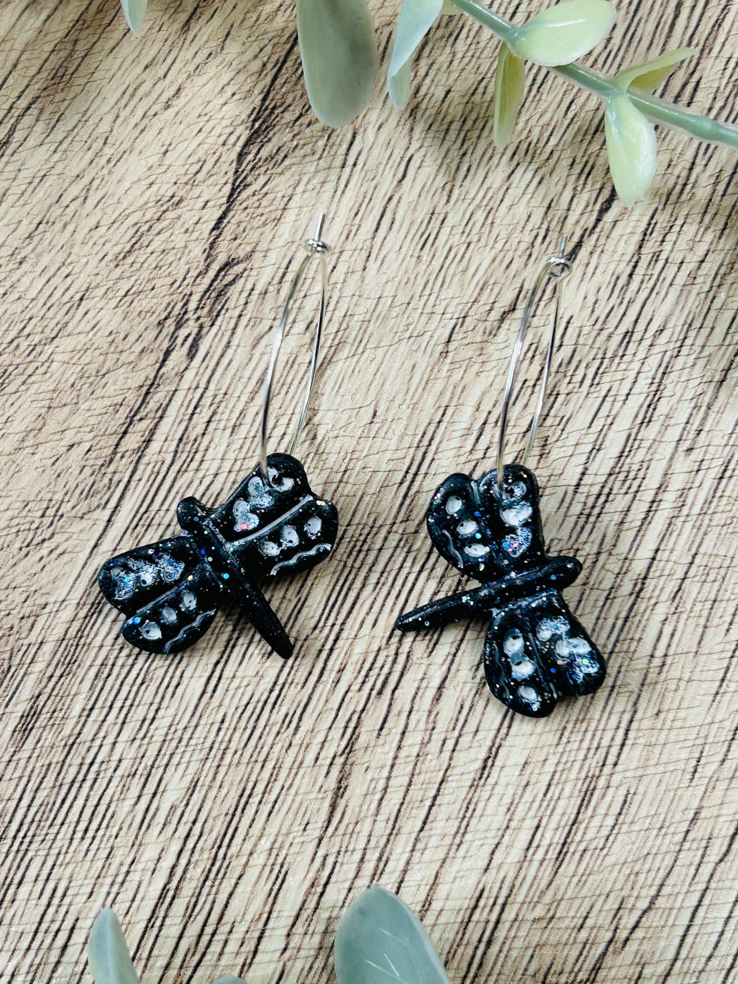 Glittery Boho Floral Insect Statement Dangle Hoop Earrings YOU CHOOSE From 3 Styles