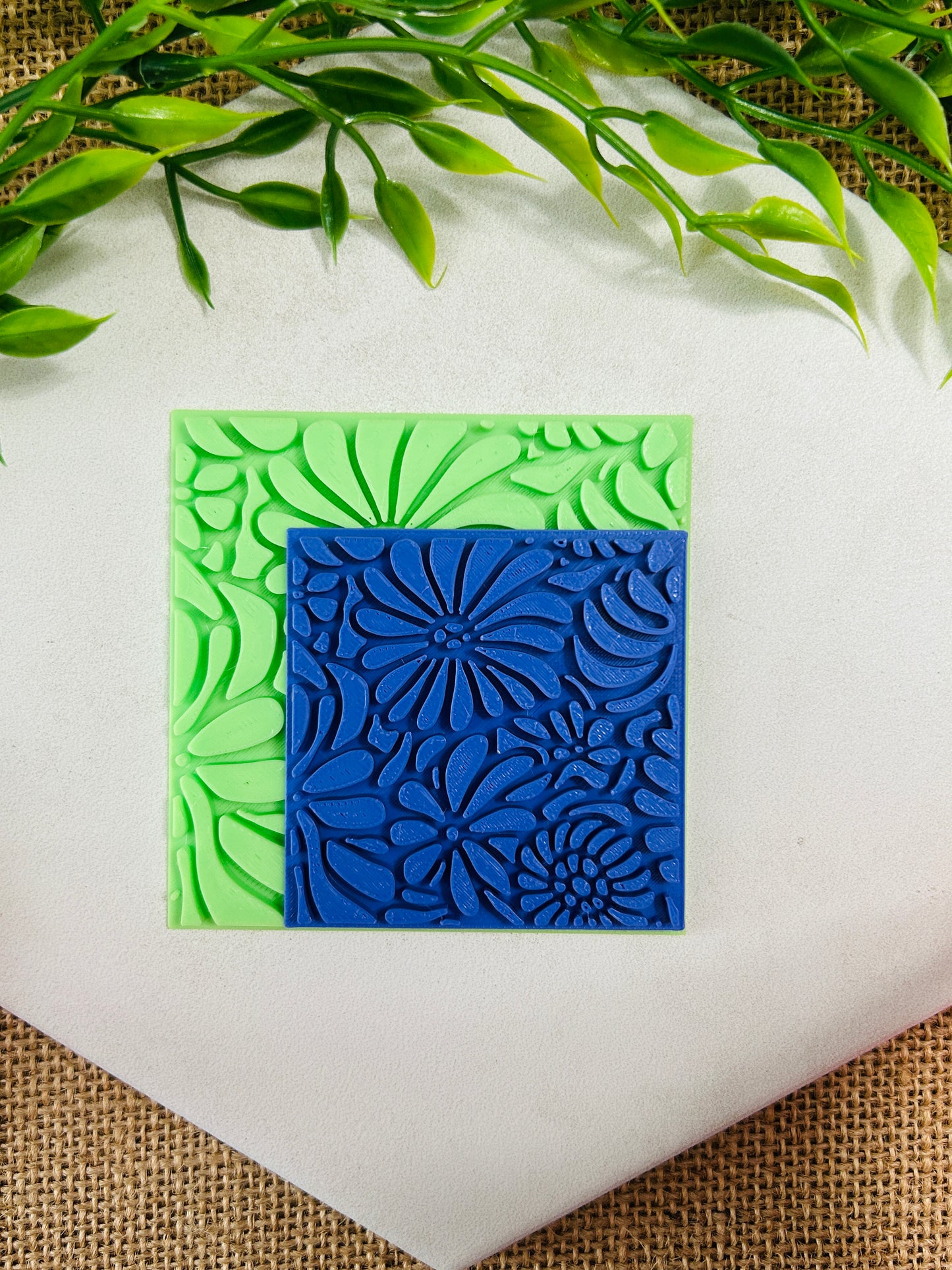 Flowy Boho Flowers Pattern Design For Polymer Clay 2 Versions YOU CHOOSE Stencil or Texture Stamp
