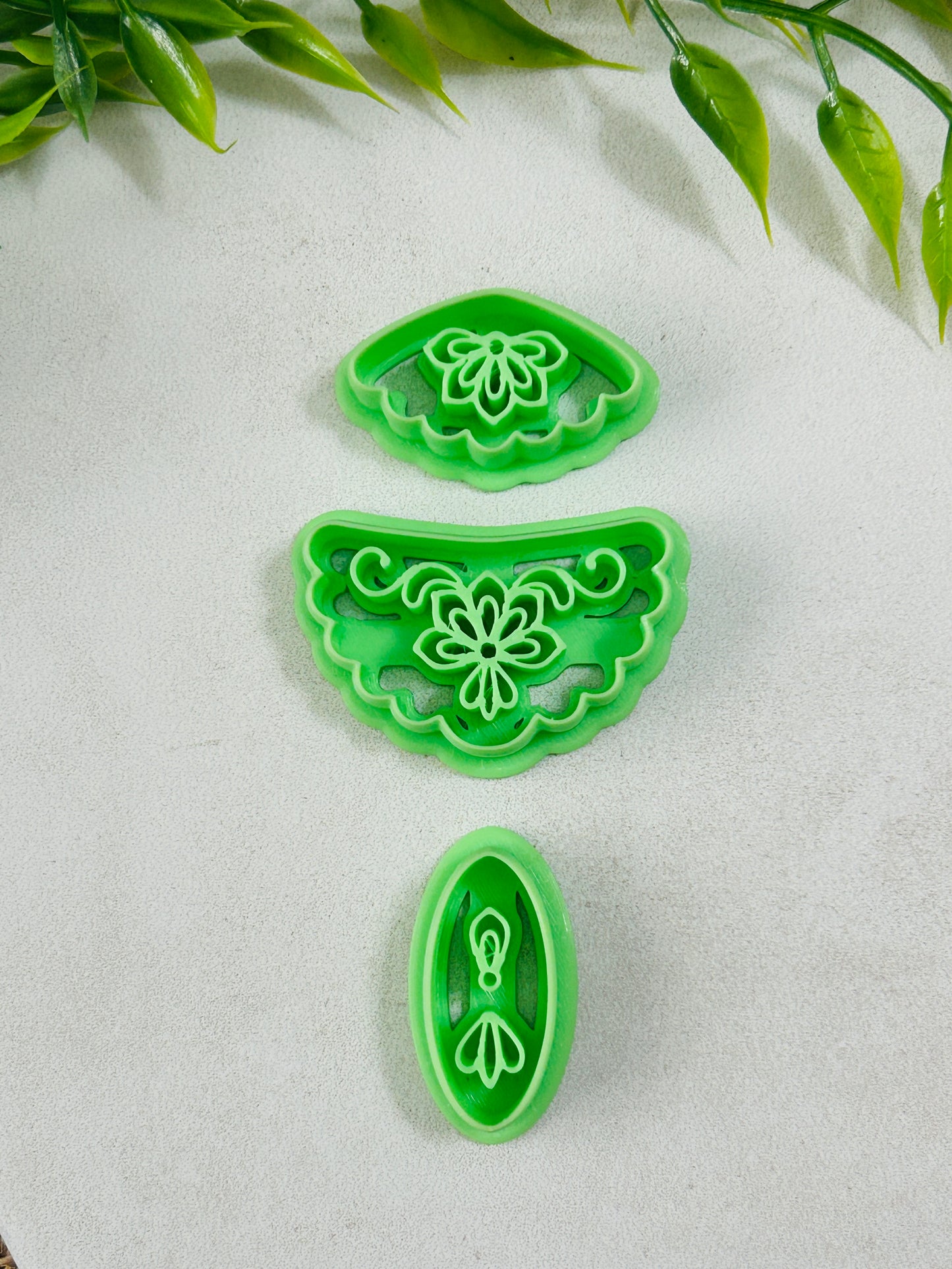 3pc Scalloped Floral Fan Dangle Imprint Polymer Clay Cutter Set
