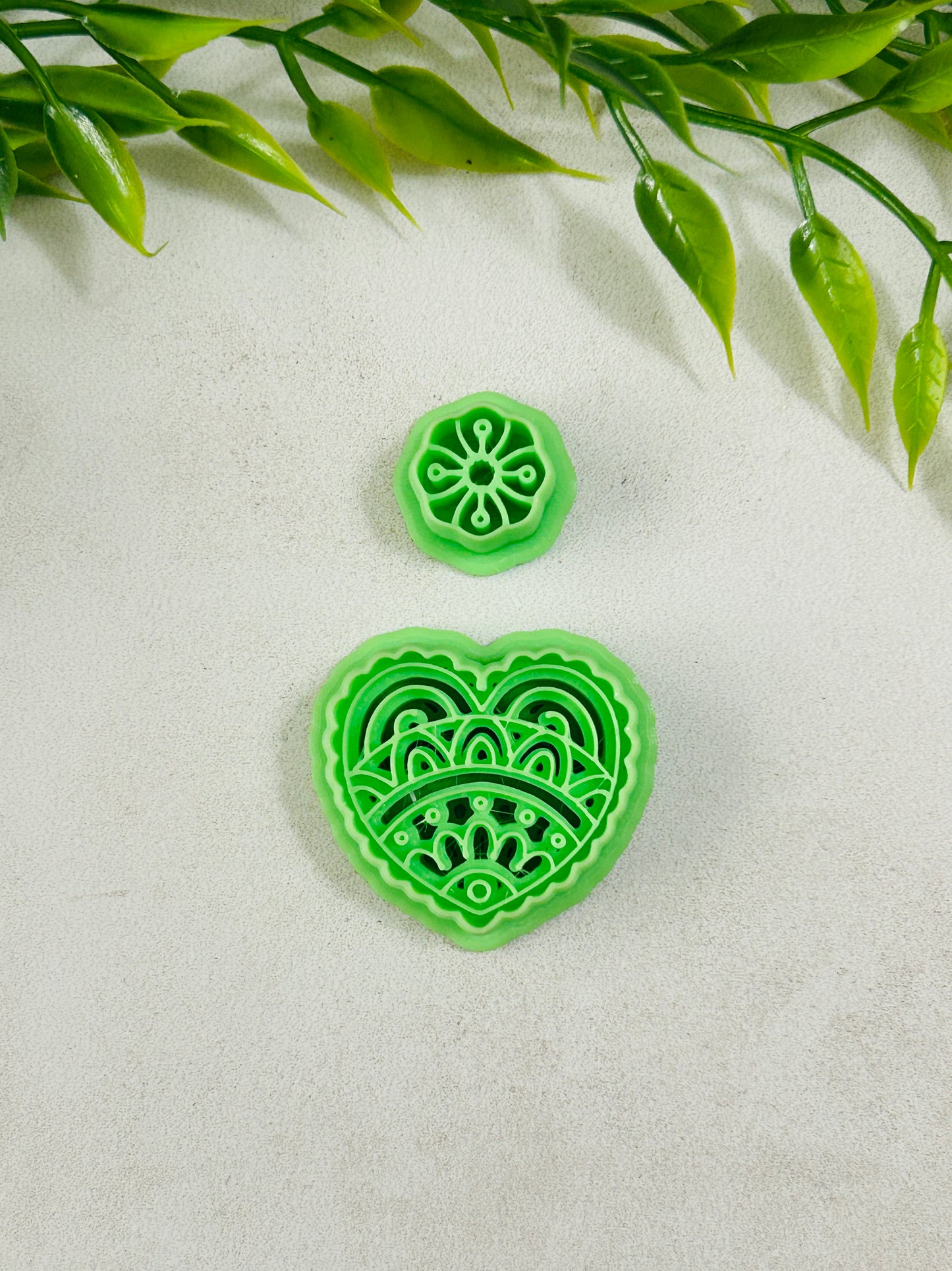 2pc Mehndi Heart Imprint Polymer Clay Cutter Set