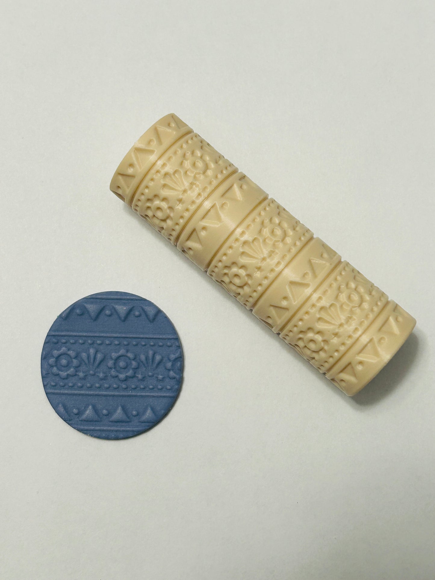 Folk Art Flower Stripe Pattern Texture Roller For Polymer Clay