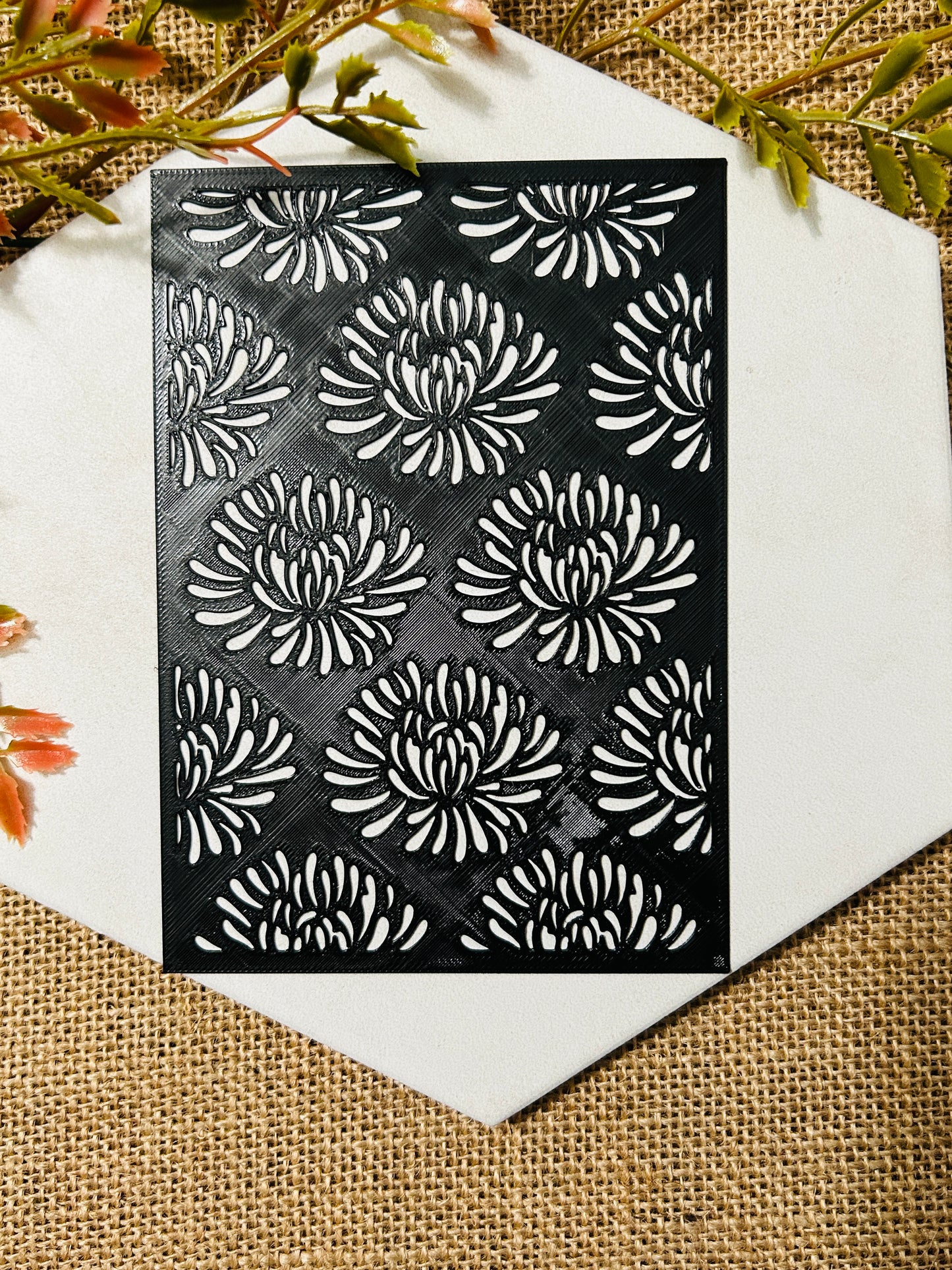 Chrysanthemum Burst Flowers Stencil For Polymer Clay