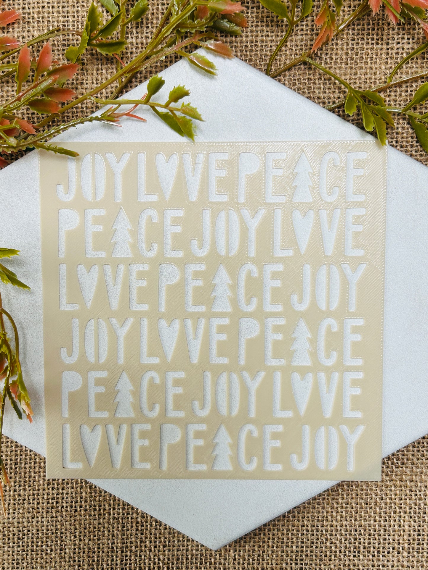 Christmas Peace Love Joy Pattern Stencil For Polymer Clay
