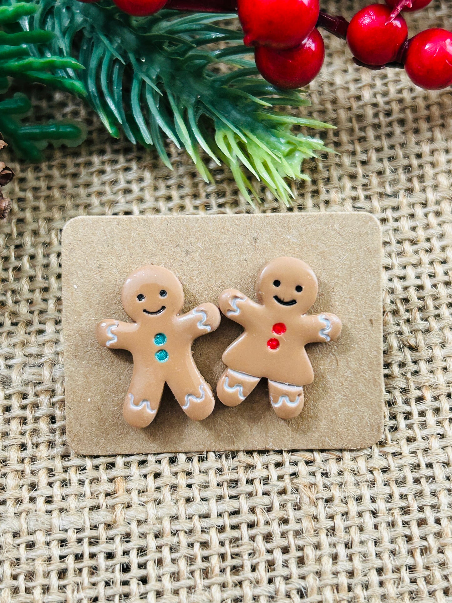 Sweet Gingerbread Cookie Couple Polymer Clay Stud Earrings