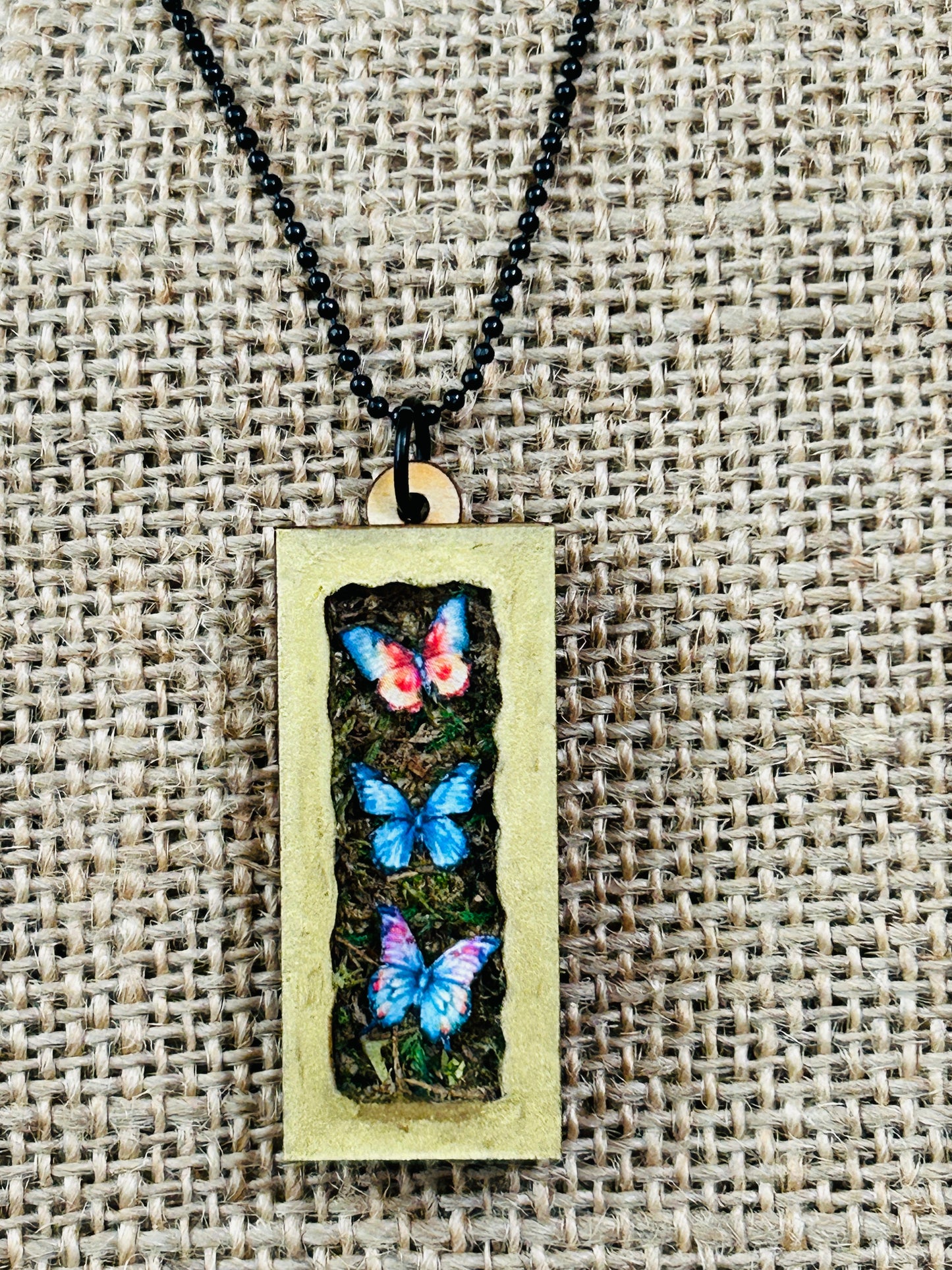 Garden Butterfly Trio Shadowbox Specimen Necklace YOU CHOOSE