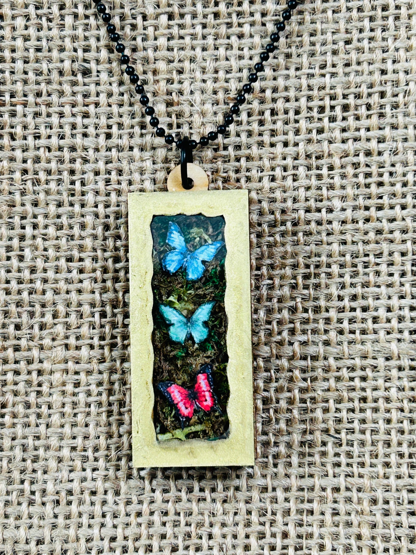 Garden Butterfly Trio Shadowbox Specimen Necklace YOU CHOOSE