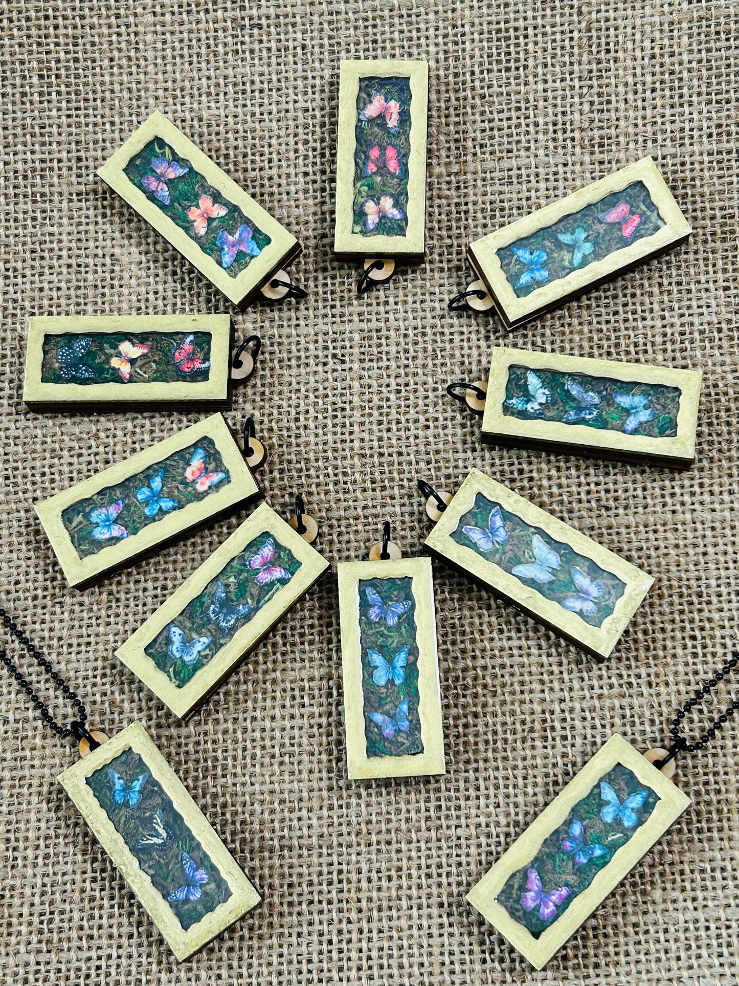 Garden Butterfly Trio Shadowbox Specimen Necklace YOU CHOOSE