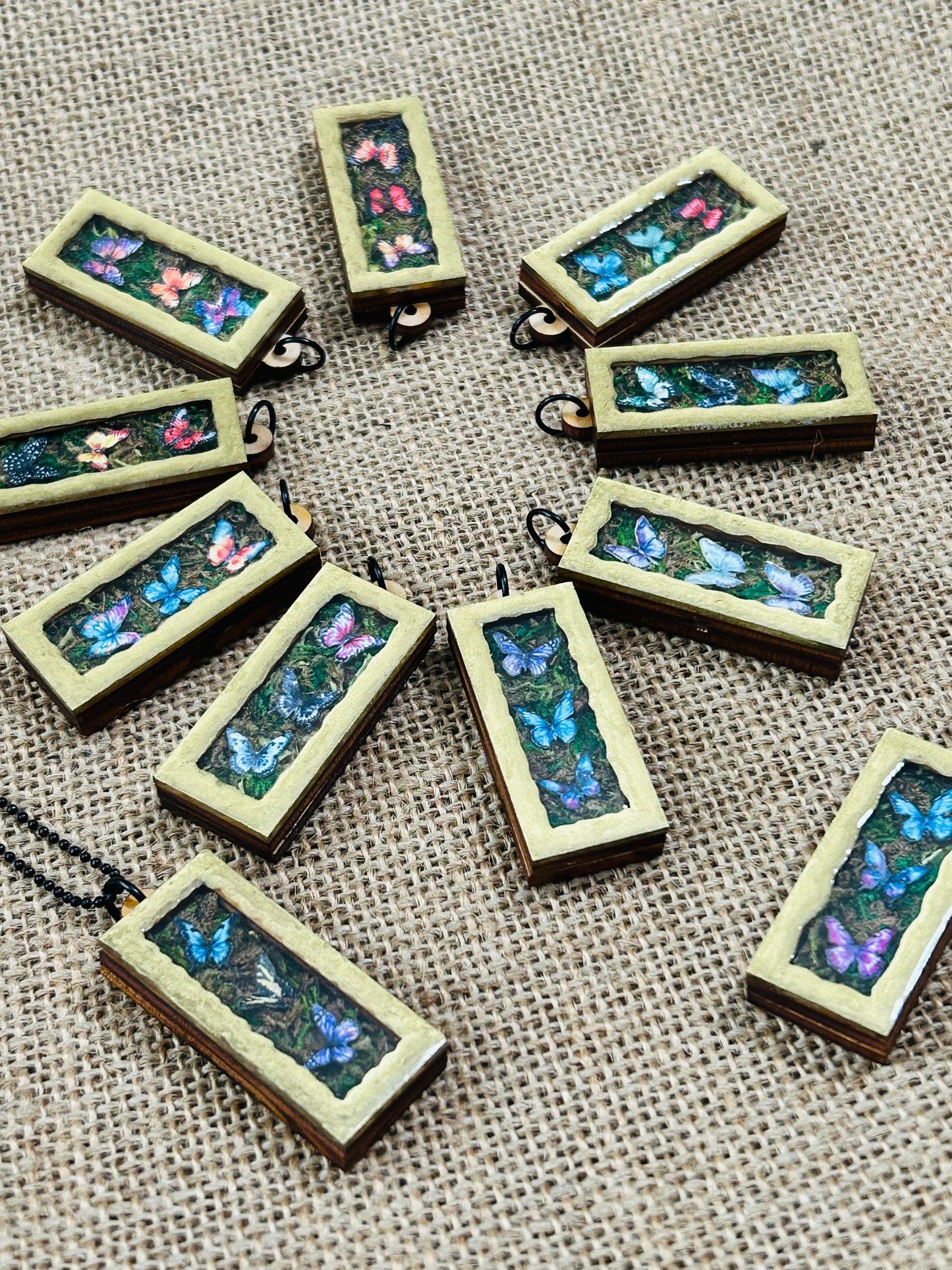 Garden Butterfly Trio Shadowbox Specimen Necklace YOU CHOOSE
