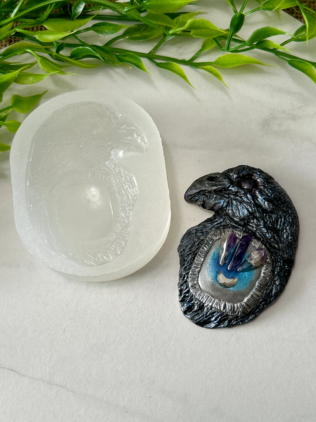 Mystical Raven Flexible Silicone Mold For Polymer Clay Resin and more