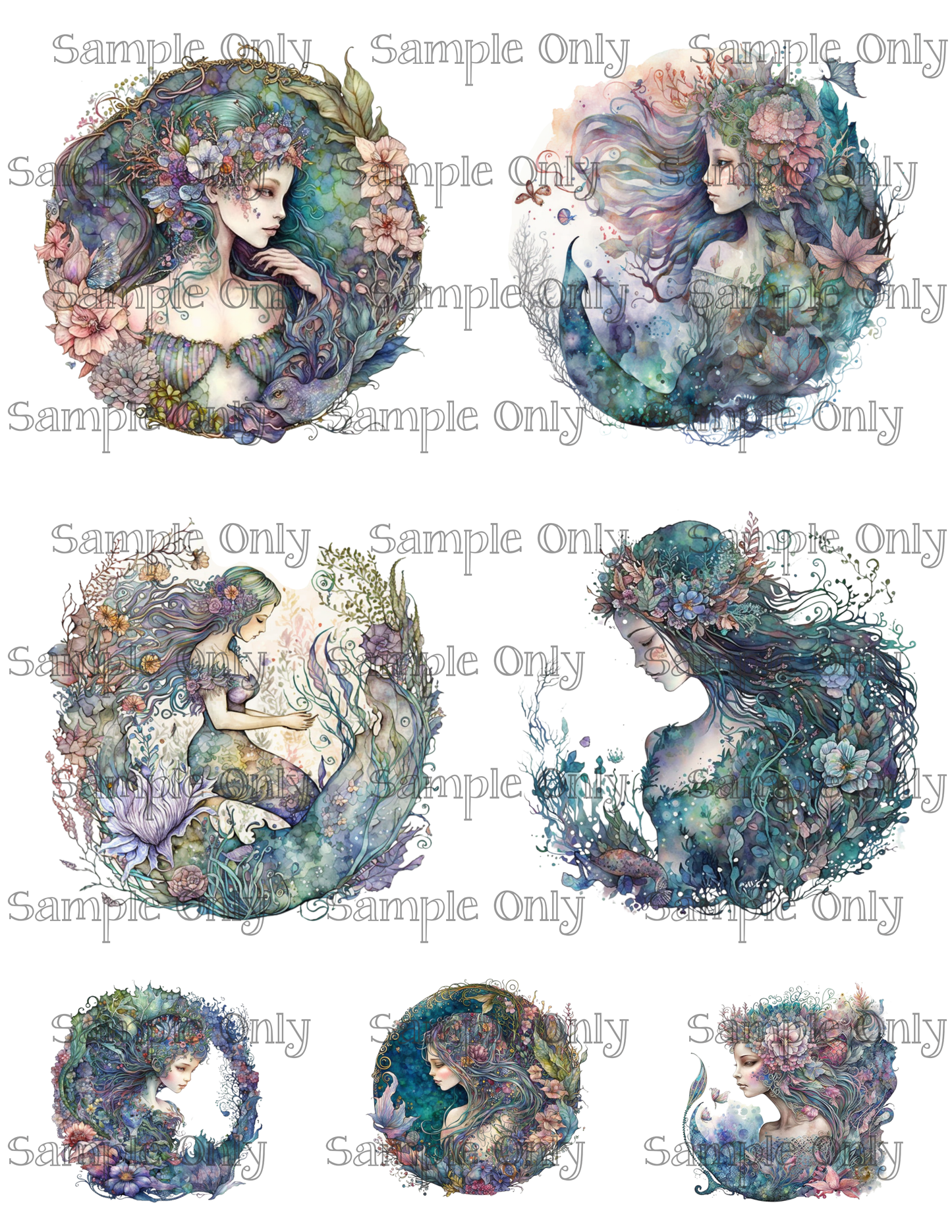3.5 Inch Mermaid Set-04 Image Sheet For Polymer Clay Transfer Decal DIGITAL FILE OR PRINTED
