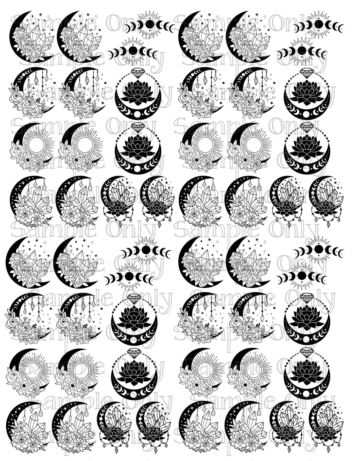 Crystals Moon Phase Lotus DIGITAL OR PRINTED Image Transfer Sheet For Polymer Clay