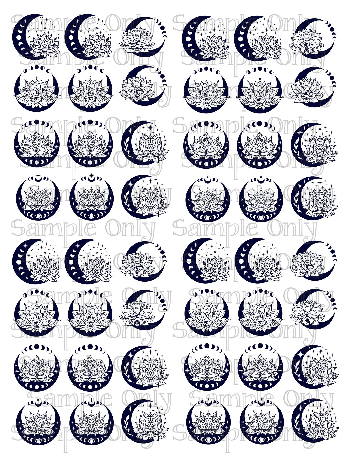 Celestial Lotus Moon Phase DIGITAL OR PRINTED Image Transfer Sheet For Polymer Clay