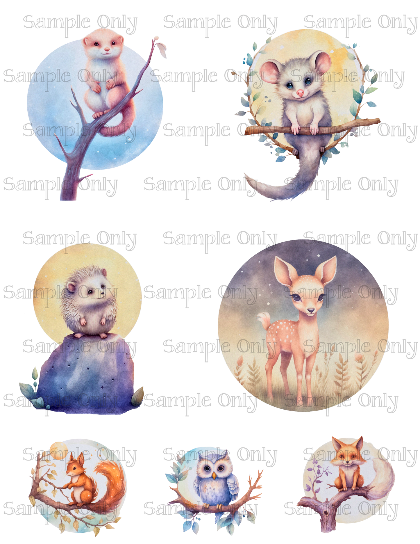 3.5 Inch Animals In The Moonlight Set-04 Image Sheet For Polymer Clay Transfer Decal DIGITAL FILE OR PRINTED